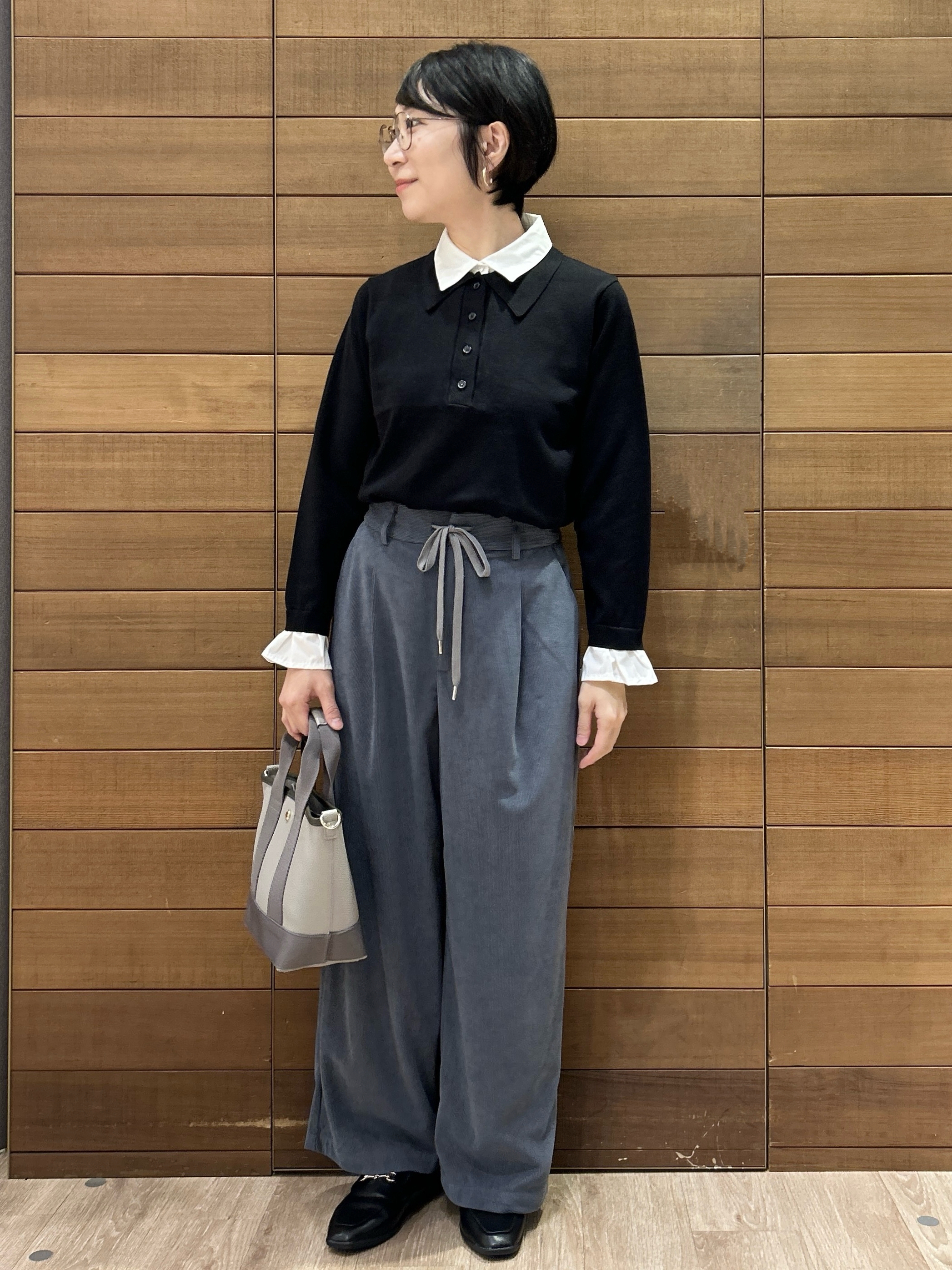 ゆうあさんの「OPAQUE.CLIP｜シャツレイヤード風ポロニット【洗濯機OK】」を使ったコーディネート
