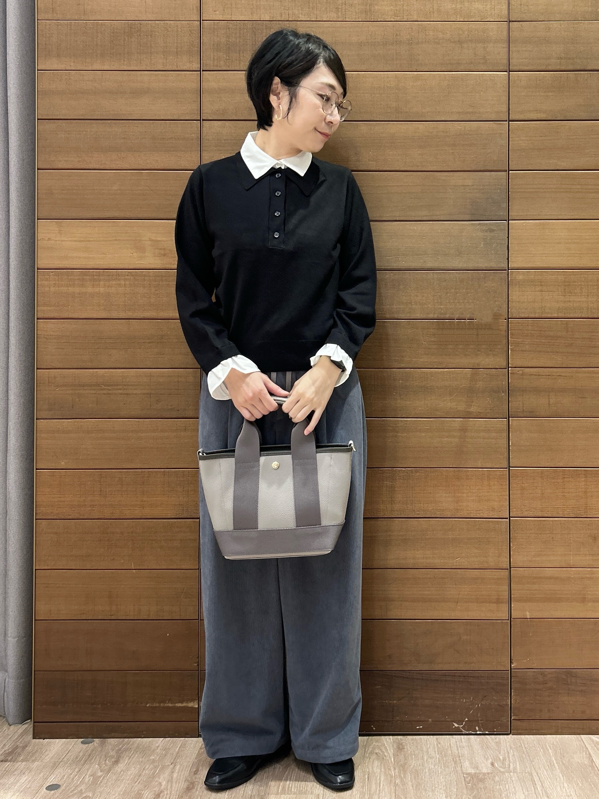 ゆうあさんの「OPAQUE.CLIP｜シャツレイヤード風ポロニット【洗濯機OK】」を使ったコーディネート