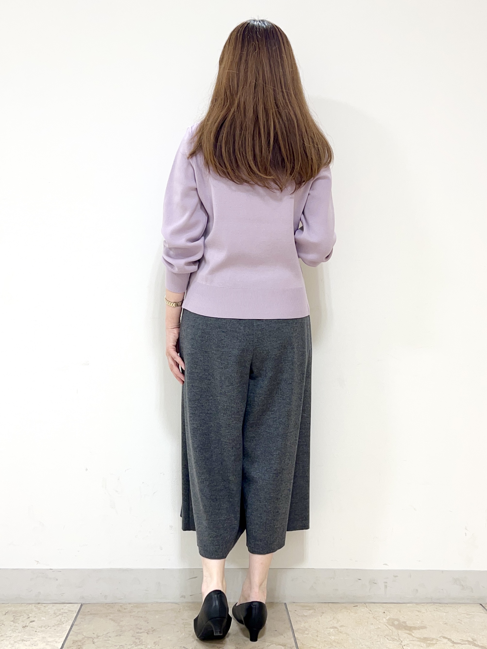 yuさんの「Reflect｜【マシンウォッシュ】レース風編み柄ニット」を使ったコーディネート