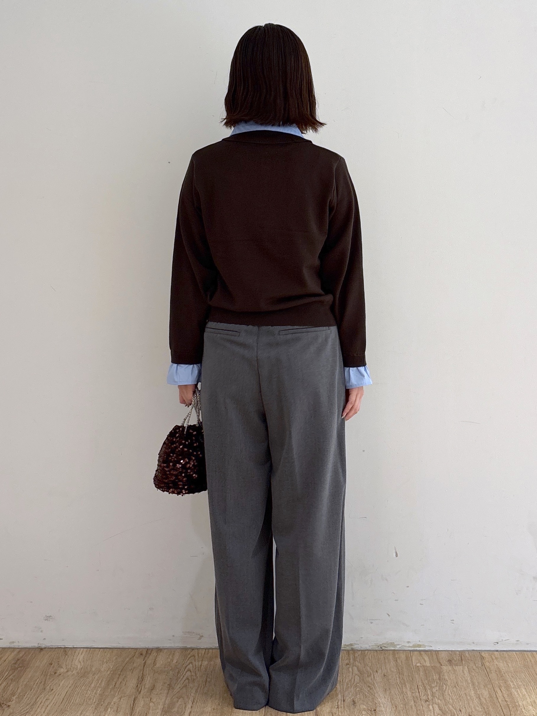 mireiさんの「OPAQUE.CLIP｜シャツレイヤード風ポロニット【洗濯機OK】」を使ったコーディネート
