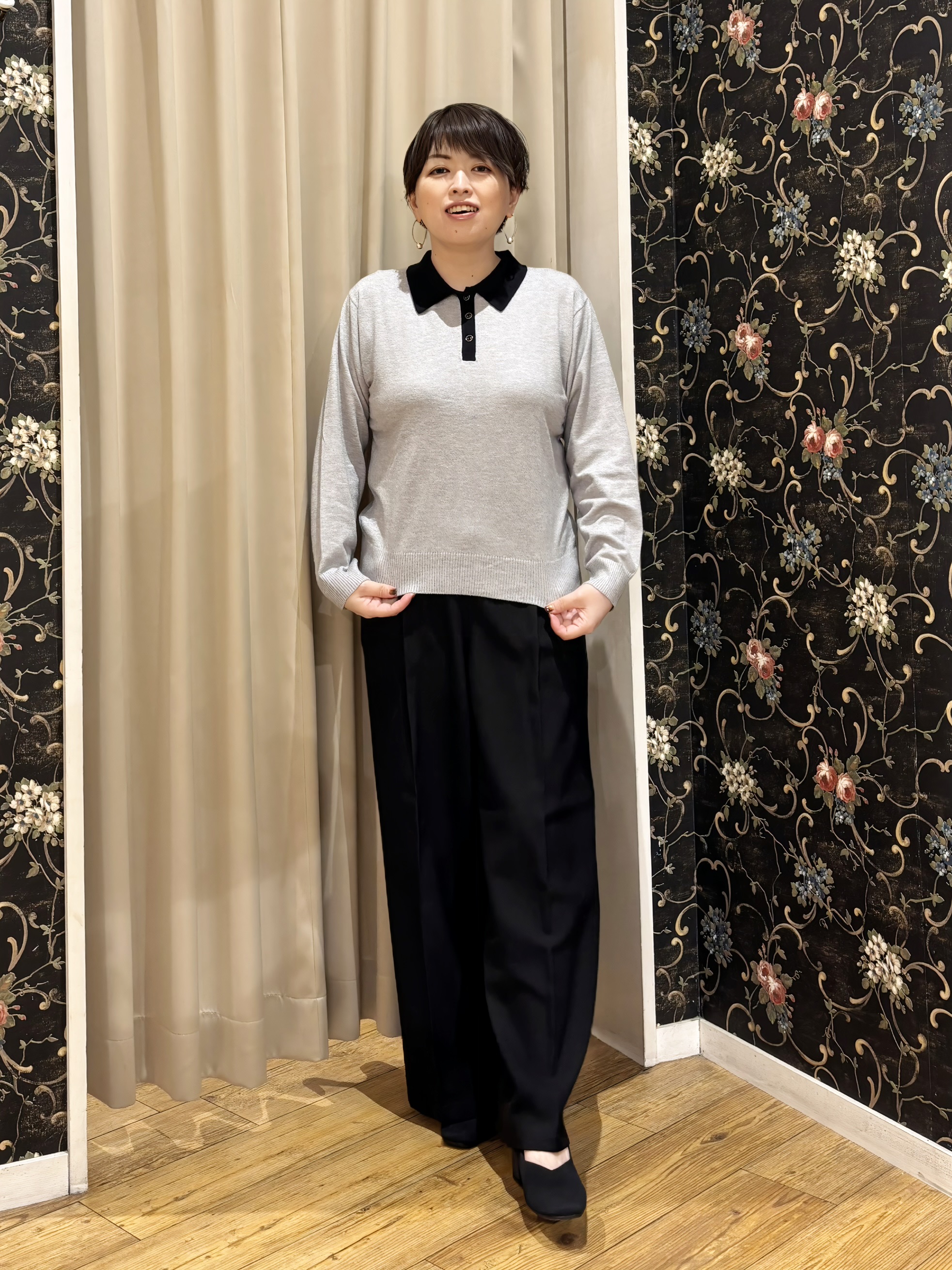 たみさんの「SHOO･LA･RUE｜【S-LL/洗濯機可】やわらかな着心地 襟付きニット」を使ったコーディネート