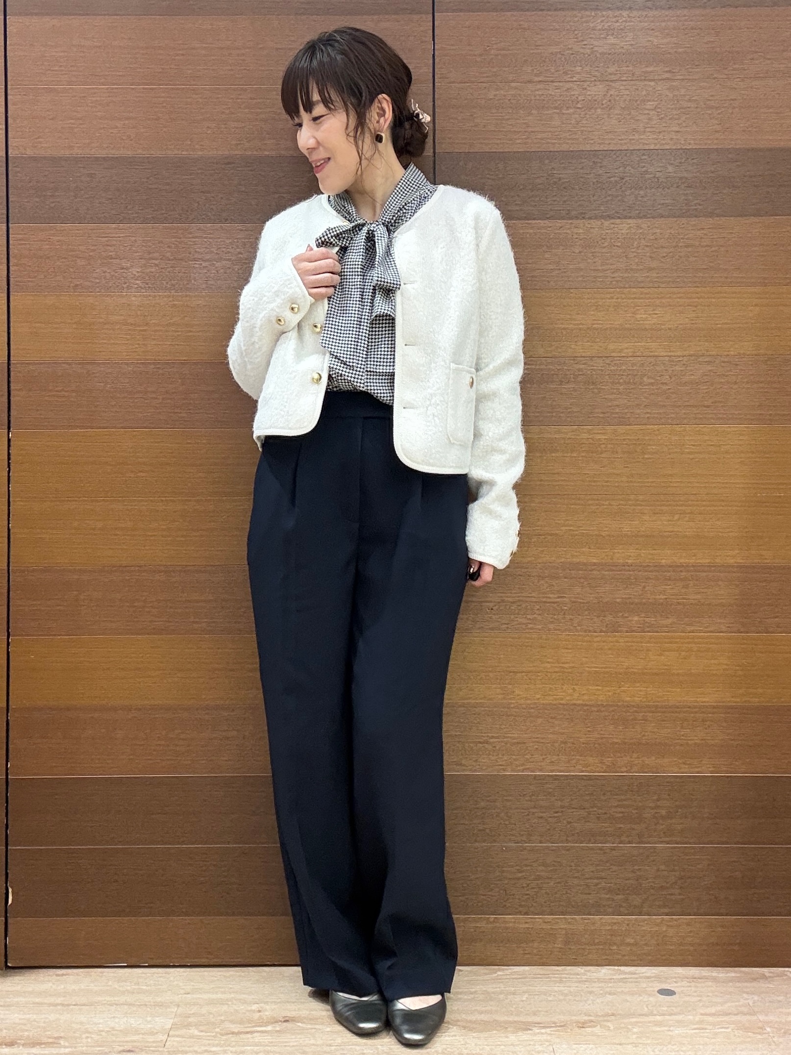 maichiさんの「OPAQUE.CLIP｜【洗濯機OK】ブークレノーカラーショートブルゾン」を使ったコーディネート