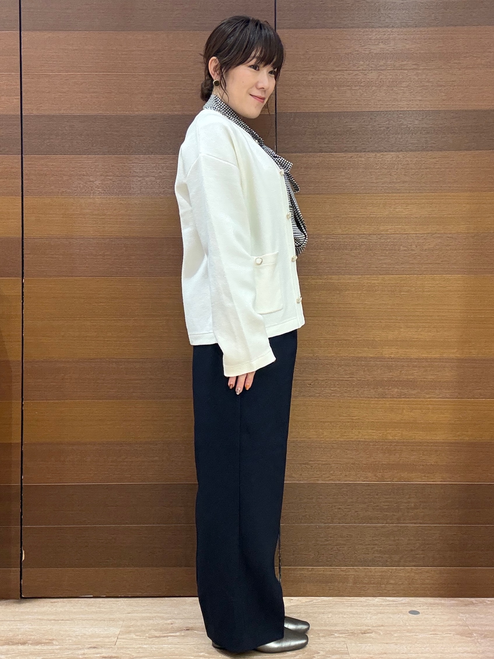 maichiさんの「OPAQUE.CLIP｜【セットアップ可】ノーカラーミドルコーディガン《洗濯機OK》」を使ったコーディネート