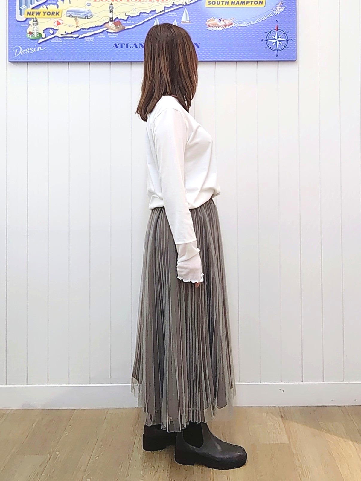 itoさんの「Dessin｜【秋のレイヤードアイテム/洗える】シアー切り替えタートルプルオーバー」を使ったコーディネート