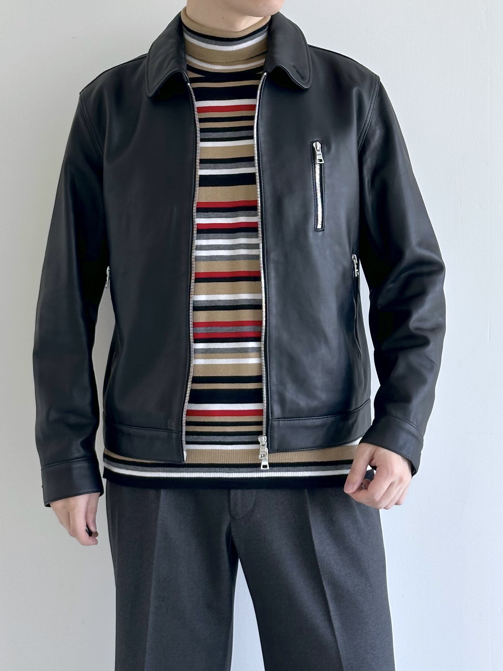 イッシーさんの「TAKEO KIKUCHI｜【BOWLER HAT LABEL】シングルレザーライダースジャケット」を使ったコーディネート