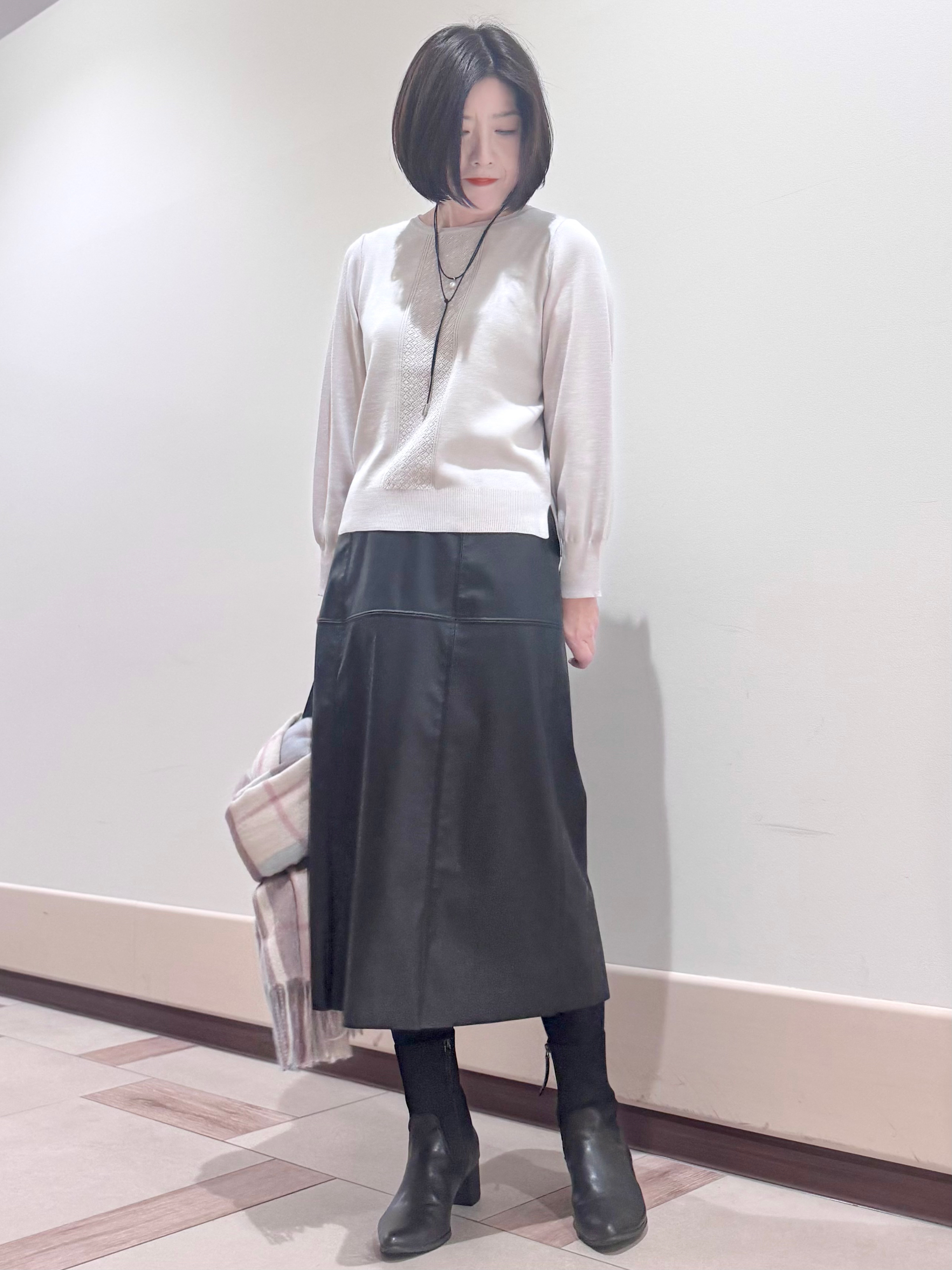kaeさんの「Reflect｜【マシンウォッシュ】レース風編み柄ニット」を使ったコーディネート