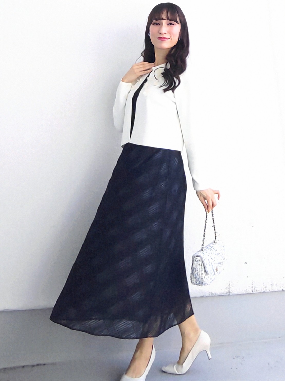 keinaさんの「SunaUna｜【手洗い可】花モチーフカーディガン」を使ったコーディネート
