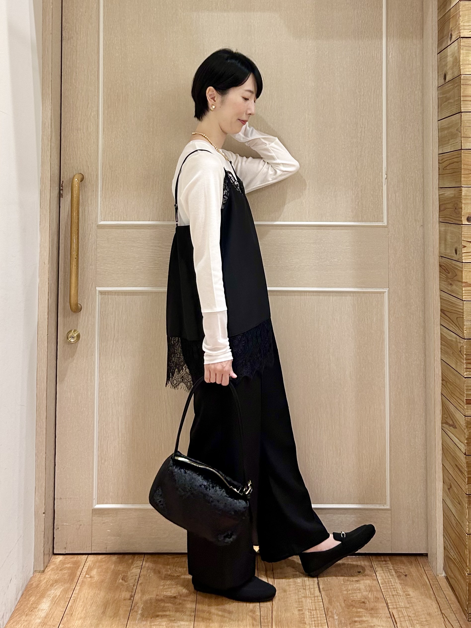 ちぐささんの「SHOO･LA･RUE｜【セットアップ可/洗濯後しわになりにくい】ウールフィール ダブルジャケット」を使ったコーディネート
