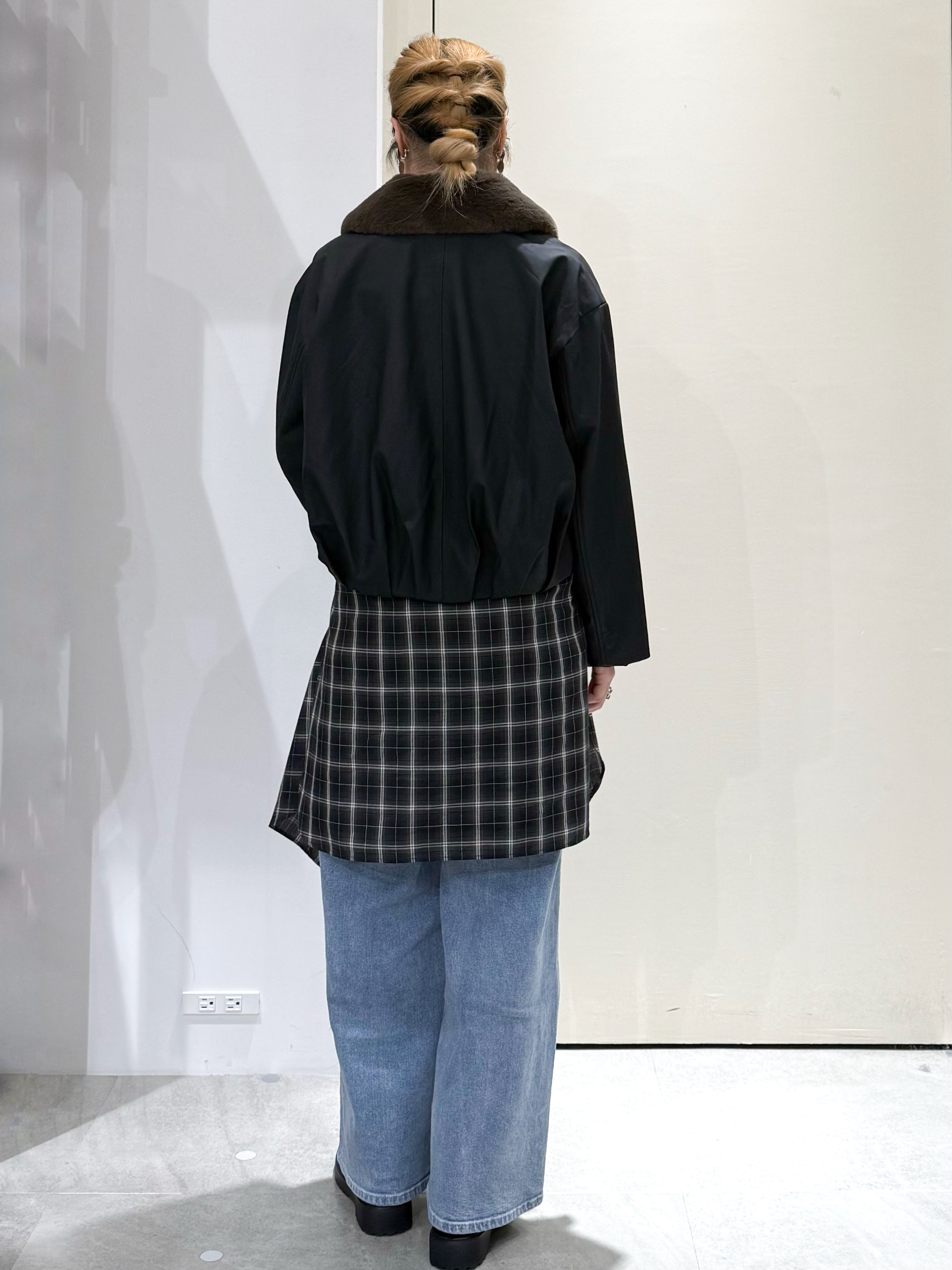 sayaさんの「OPAQUE.CLIP｜フェイクファー衿付き マットレザー調ブルゾン【洗える】」を使ったコーディネート