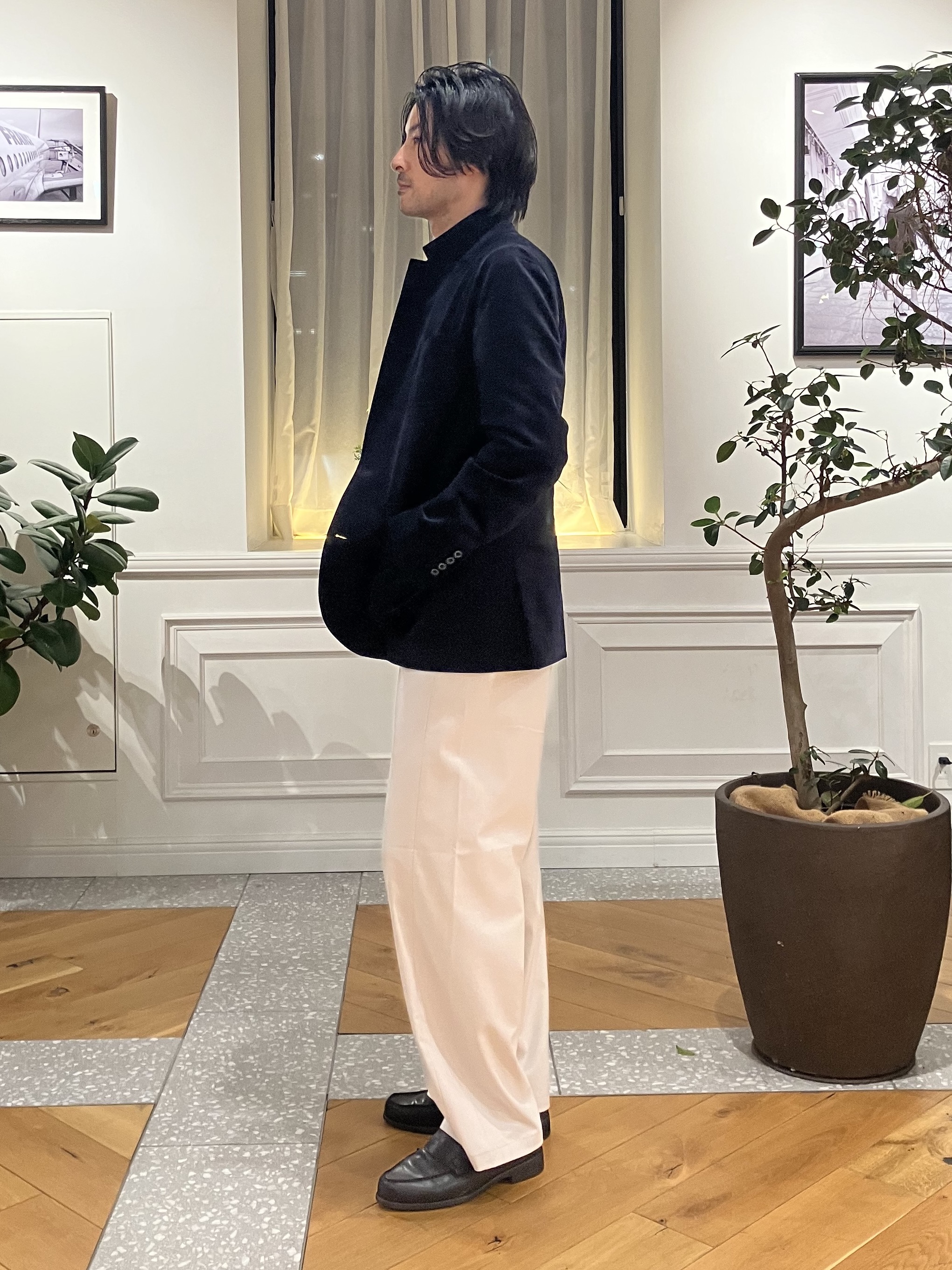 junyaさんの「DRESSTERIOR｜【セットアップ可】ストレッチ カルゼジャケット」を使ったコーディネート