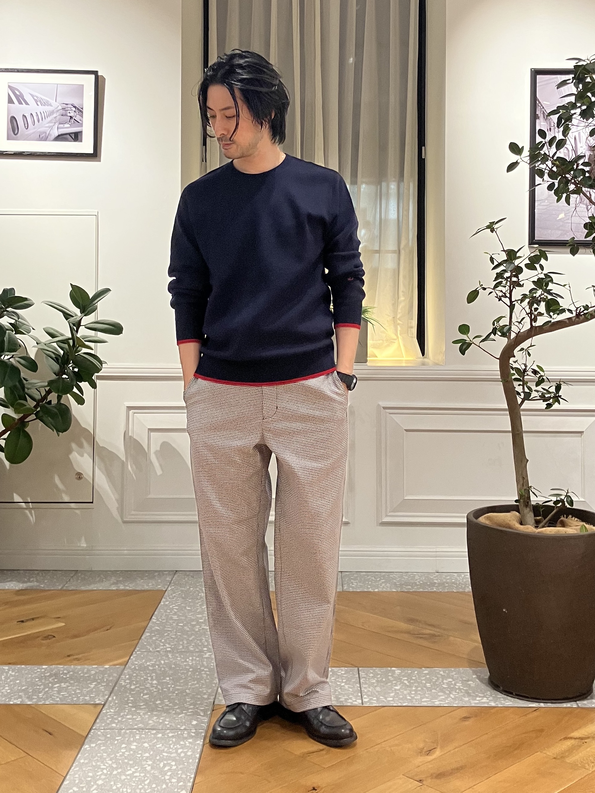 junyaさんの「DRESSTERIOR｜【6色展開/洗濯機可】コットンカシミヤ スムースニット」を使ったコーディネート