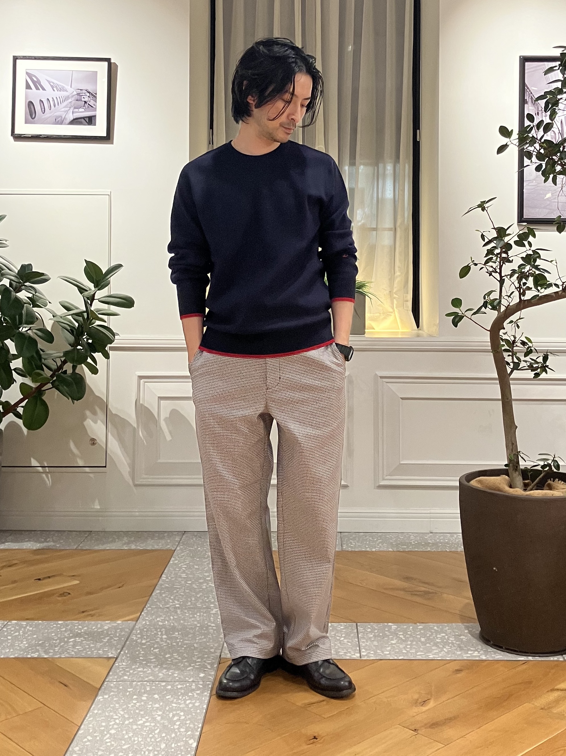 junyaさんの「DRESSTERIOR｜【6色展開/洗濯機可】コットンカシミヤ スムースニット」を使ったコーディネート