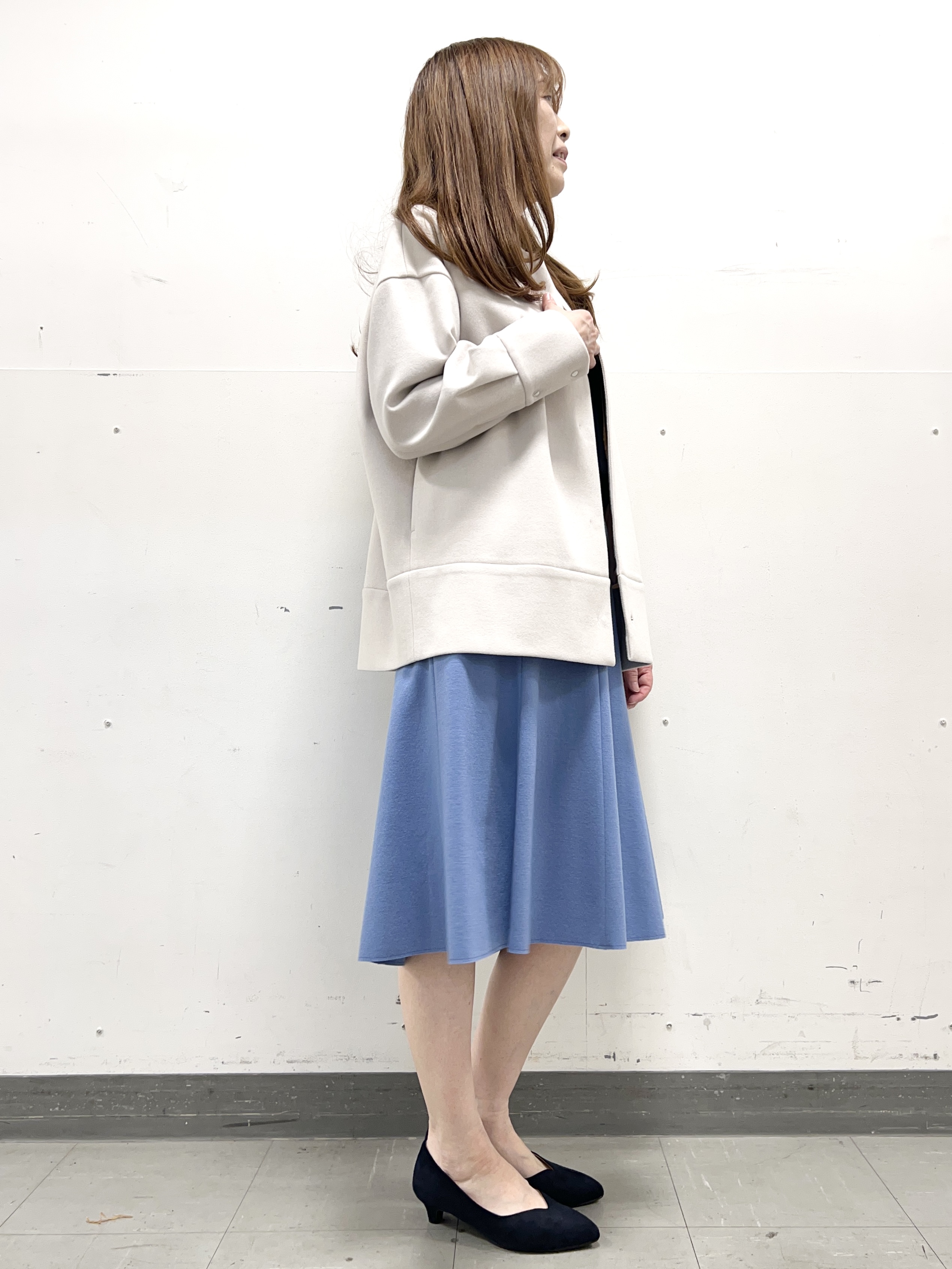 yuさんの「Reflect｜ノーカラーミドル丈ブルゾン」を使ったコーディネート