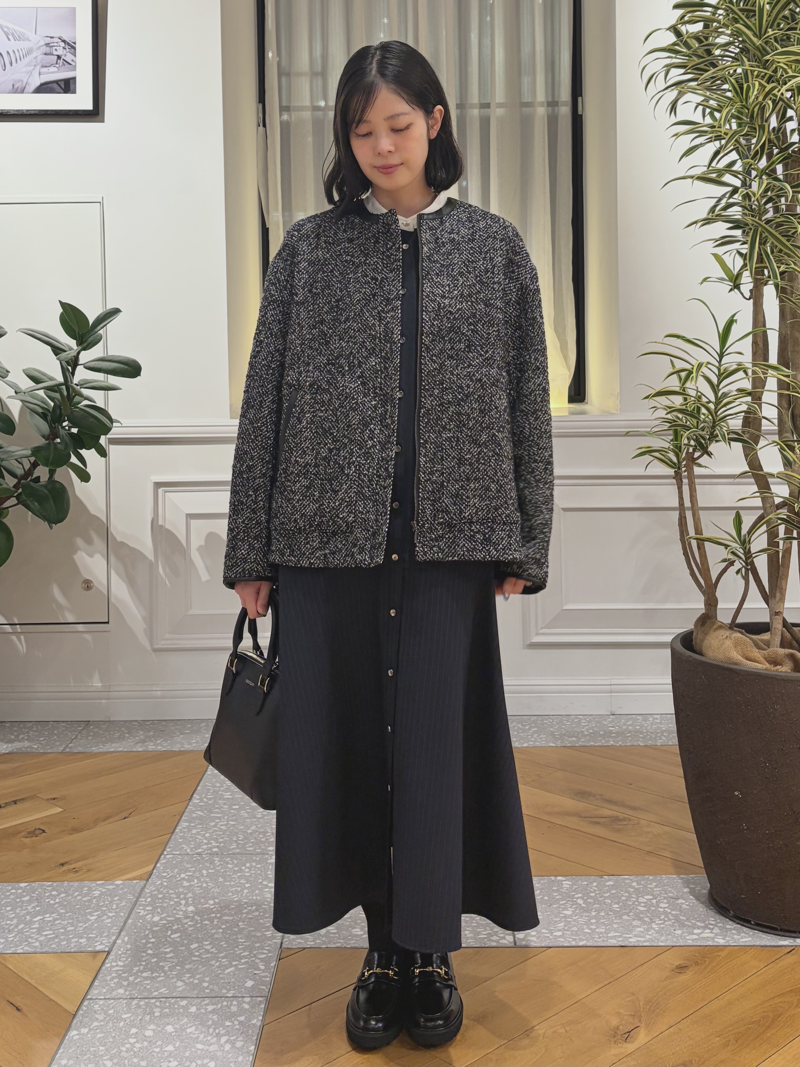 pupiさんの「DRESSTERIOR｜ドニゴールツイードレザー調パイピングブルゾン」を使ったコーディネート