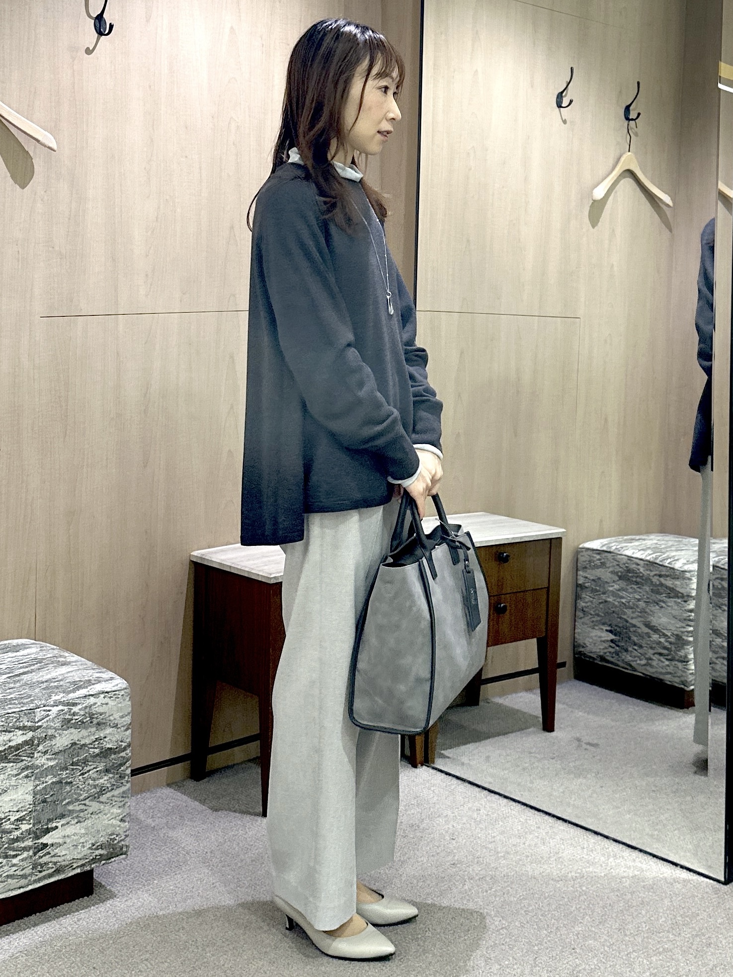 Miwaさんの「UNTITLED｜【きれいに体型カバー/8色展開】Aラインシルエットニットプルオーバー」を使ったコーディネート