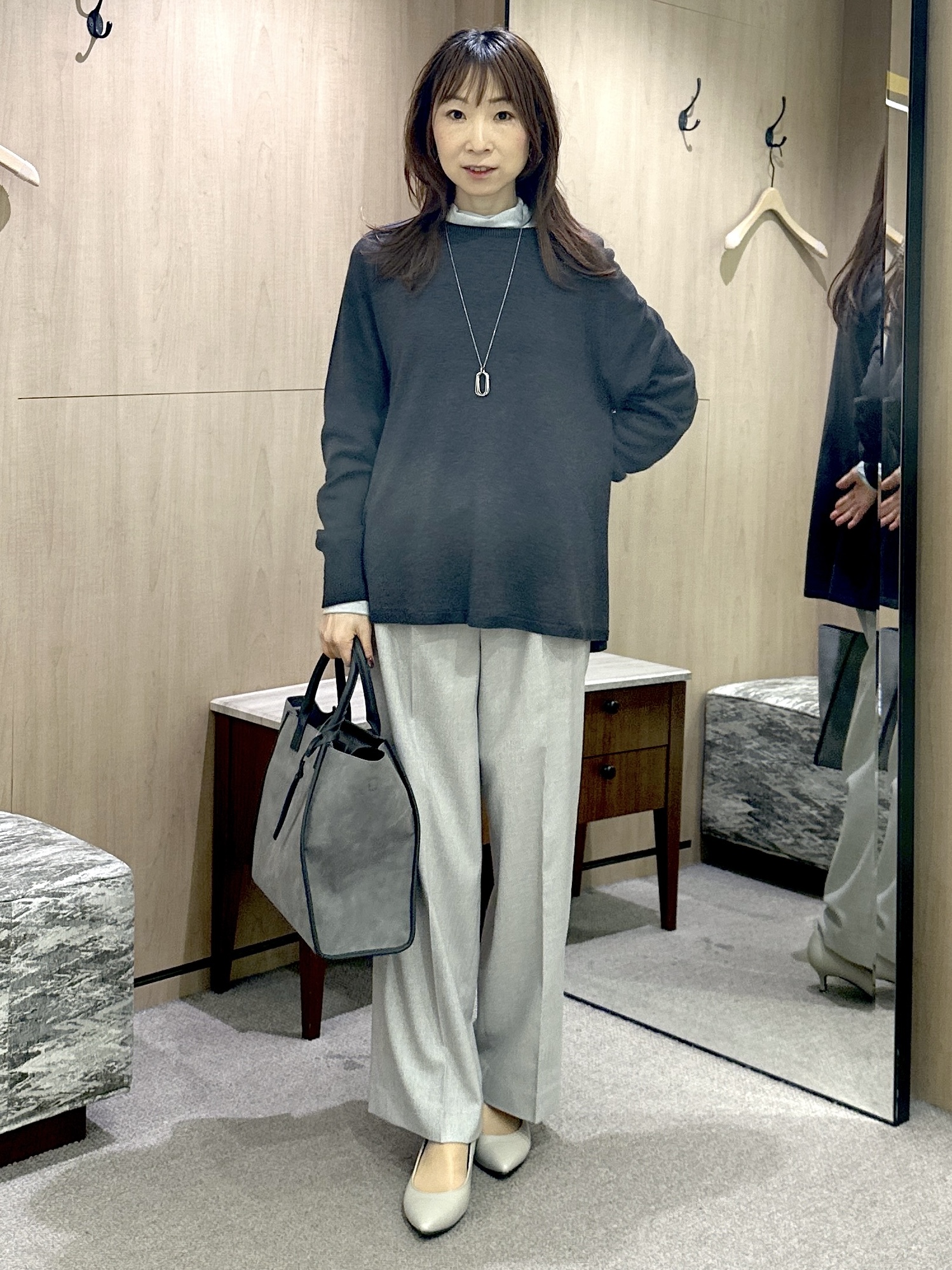 Miwaさんの「UNTITLED｜【きれいに体型カバー/8色展開】Aラインシルエットニットプルオーバー」を使ったコーディネート