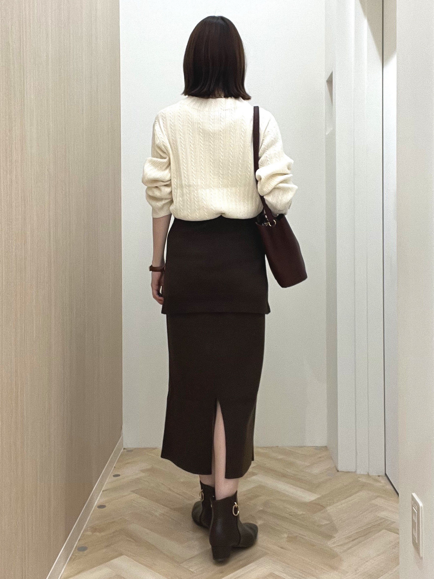  おまつさんの「grove｜【毛玉軽減】すっきり美人見え ケーブルニット」を使ったコーディネート