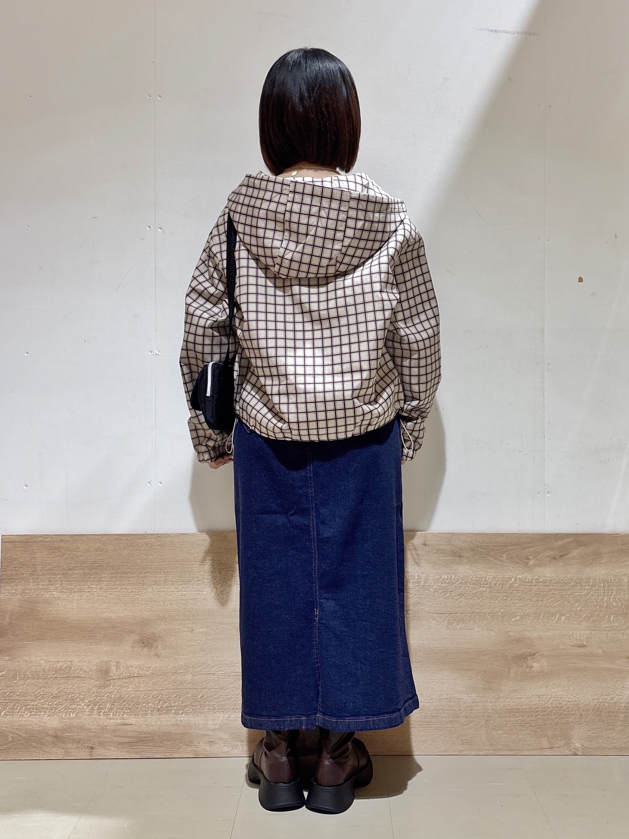るねさんの「SHOO･LA･RUE｜【S-LL】チェック柄で差がつく プリントフーディブルゾン」を使ったコーディネート