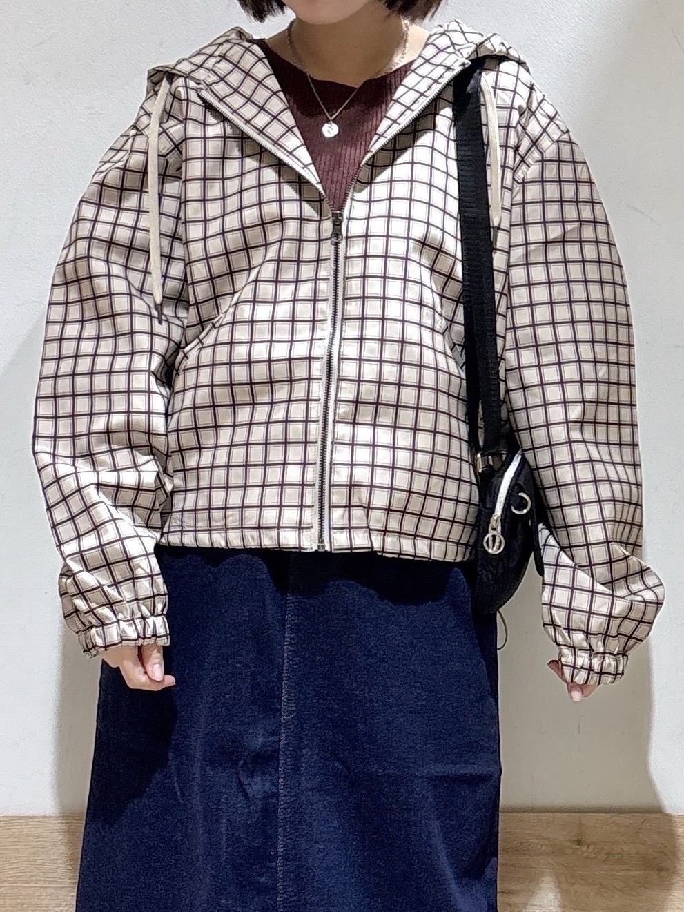 るねさんの「SHOO･LA･RUE｜【S-LL】チェック柄で差がつく プリントフーディブルゾン」を使ったコーディネート