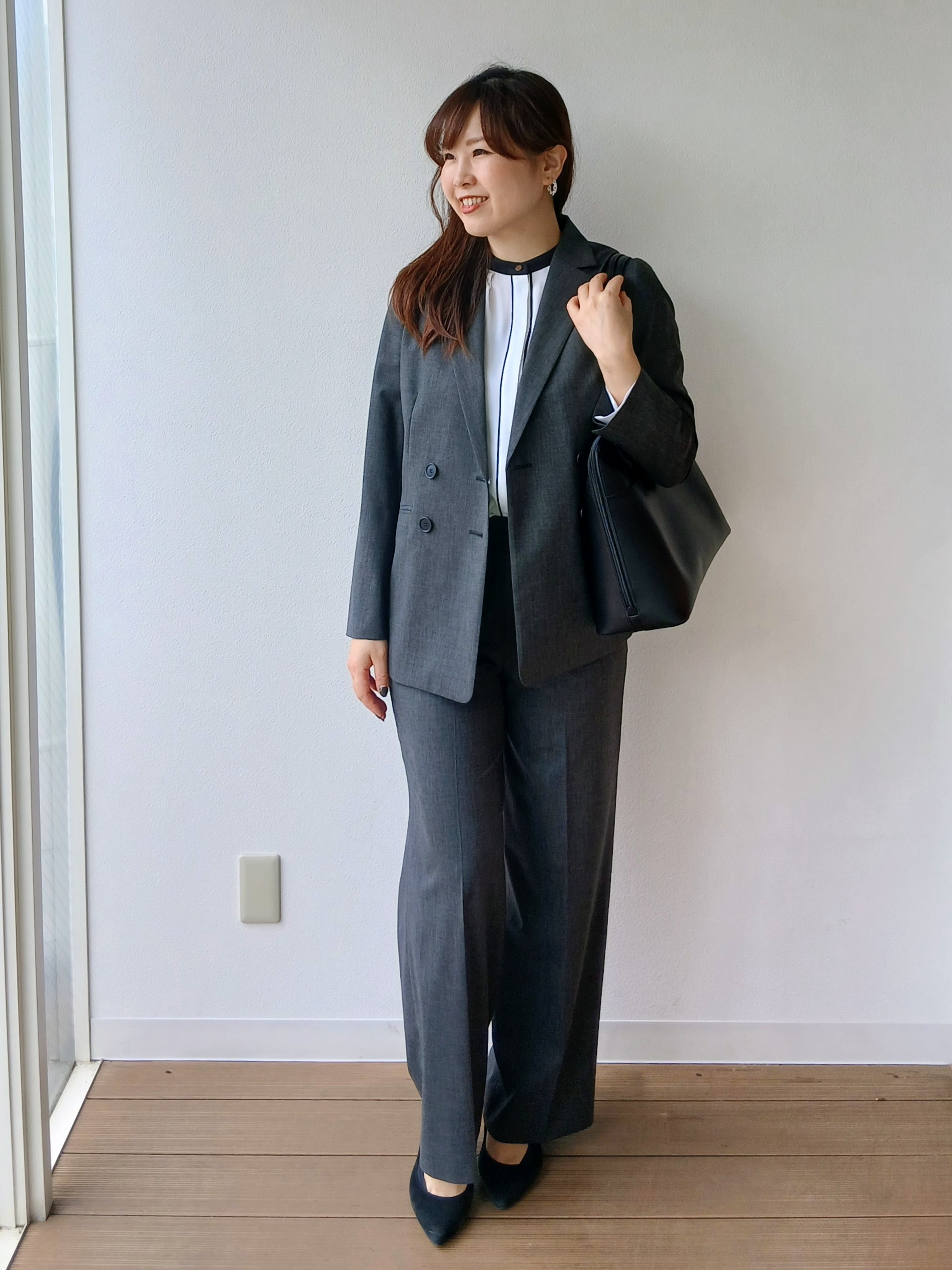 なみきさんの「UNTITLED｜【セットアップ可/秋羽織り/お仕事スーツ】ウールブレンドダブルジャケット」を使ったコーディネート