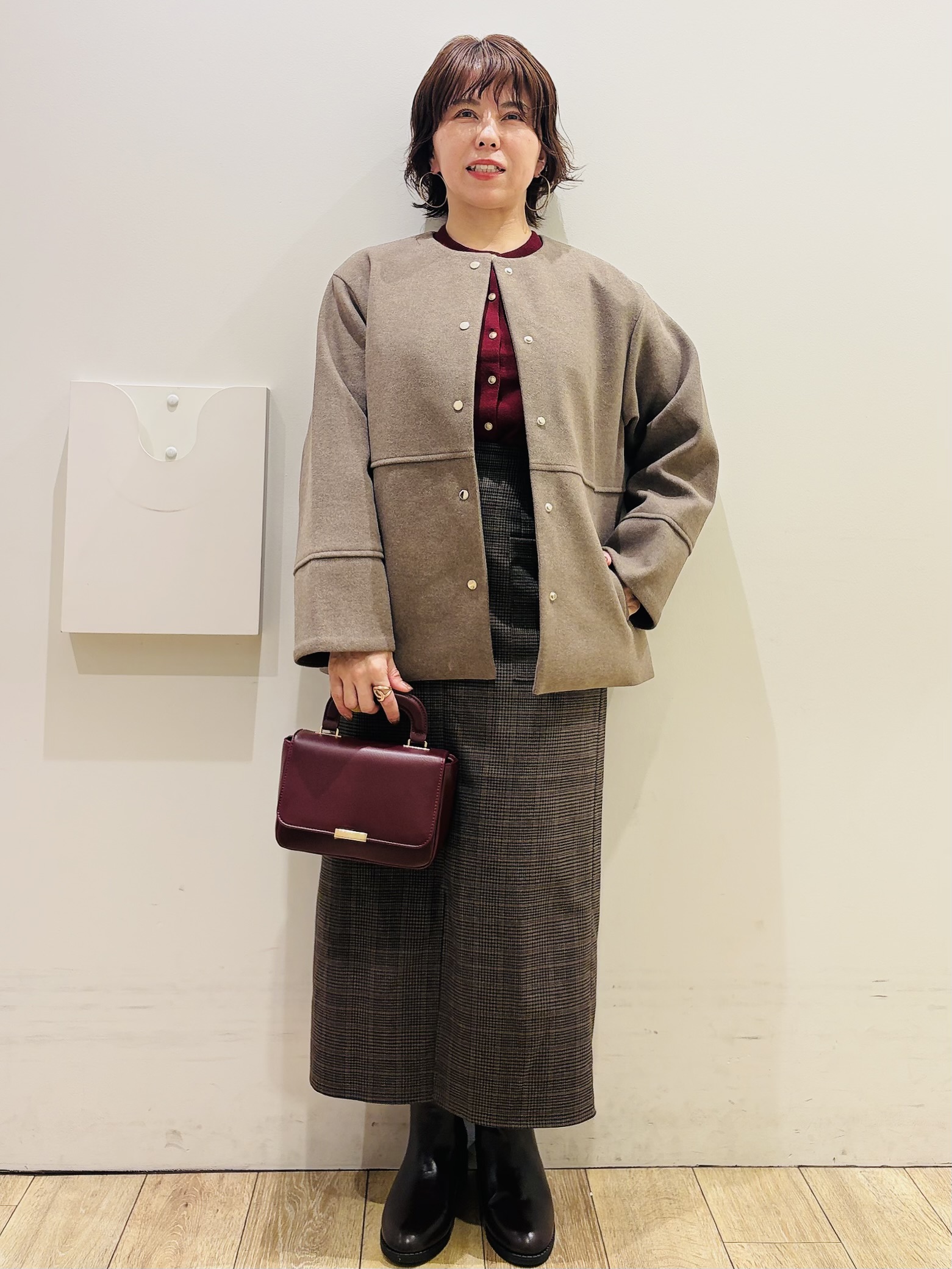 YUKOさんの「index｜ウールライク ノーカラーコート【洗濯機OK】」を使ったコーディネート