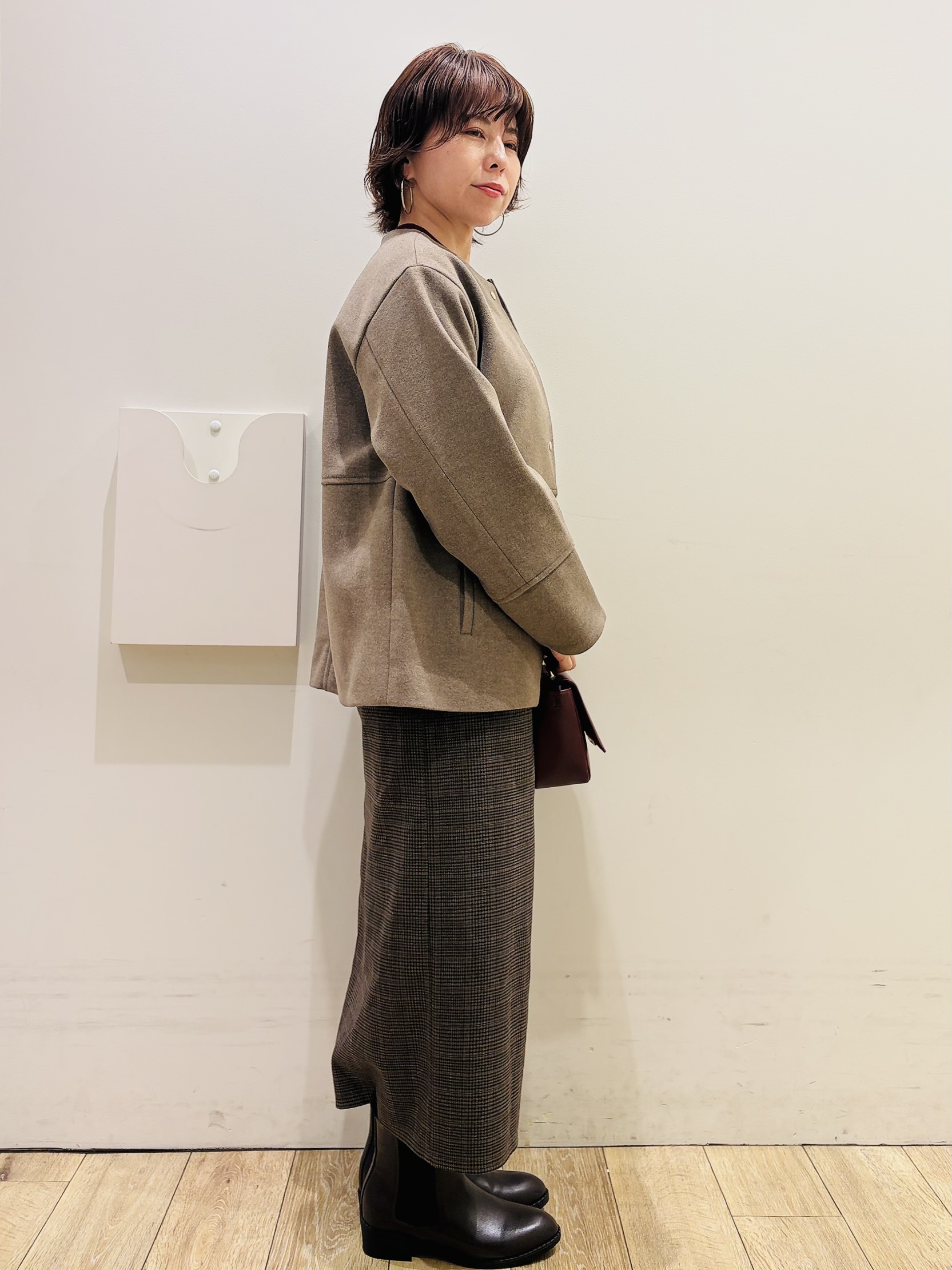 YUKOさんの「index｜ウールライク ノーカラーコート【洗濯機OK】」を使ったコーディネート