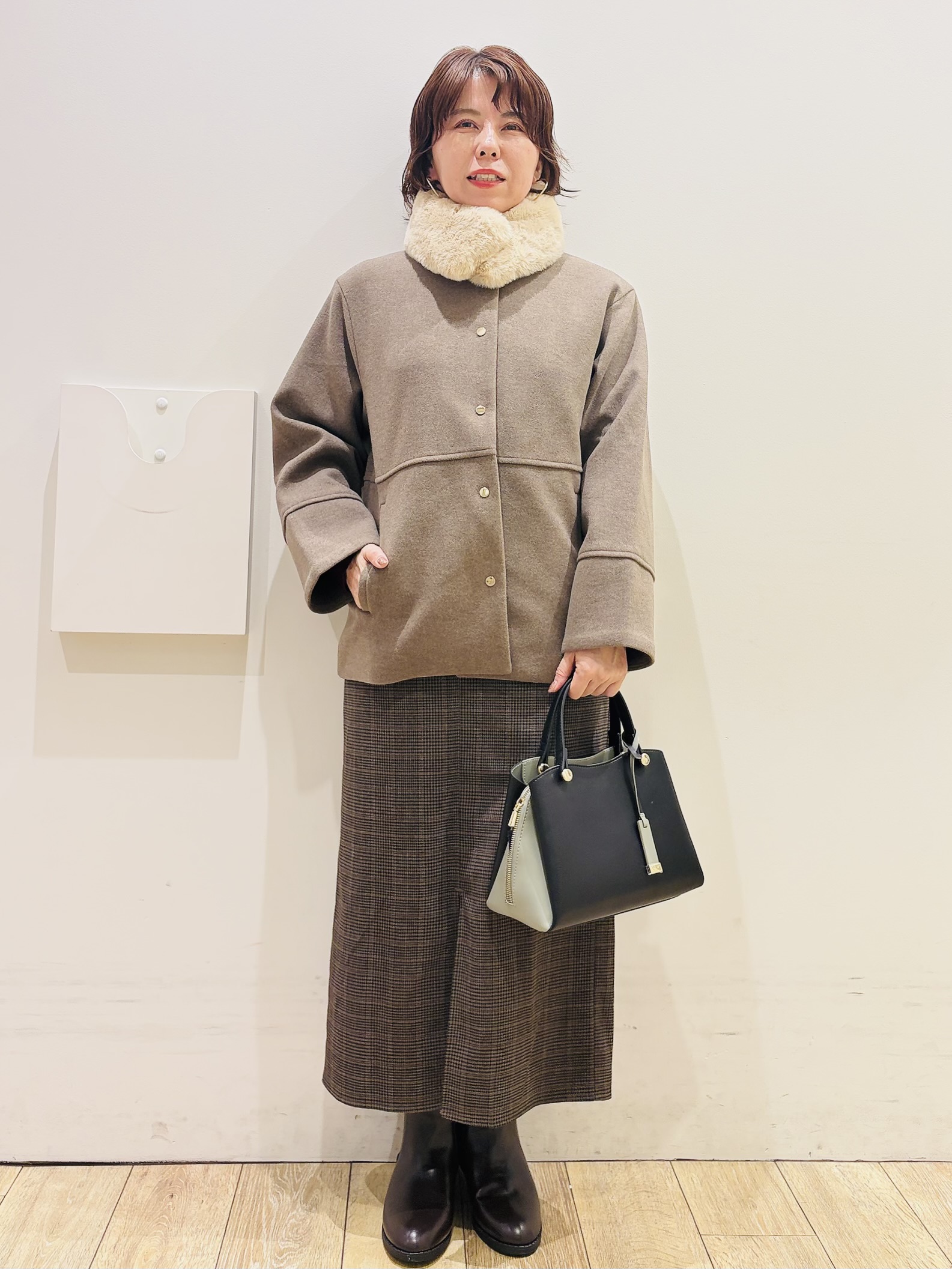 YUKOさんの「index｜ウールライク ノーカラーコート【洗濯機OK】」を使ったコーディネート