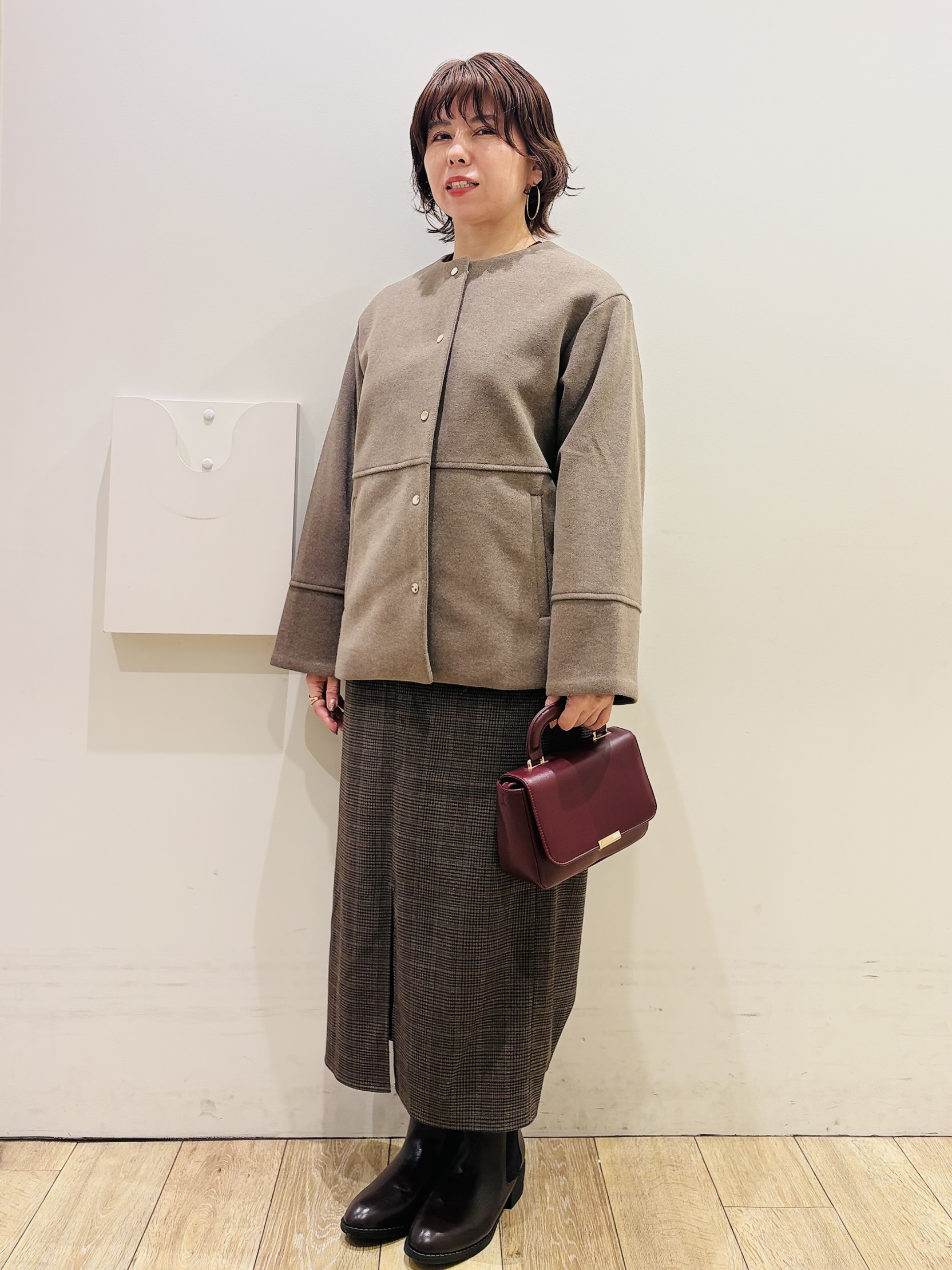 YUKOさんの「index｜ウールライク ノーカラーコート【洗濯機OK】」を使ったコーディネート