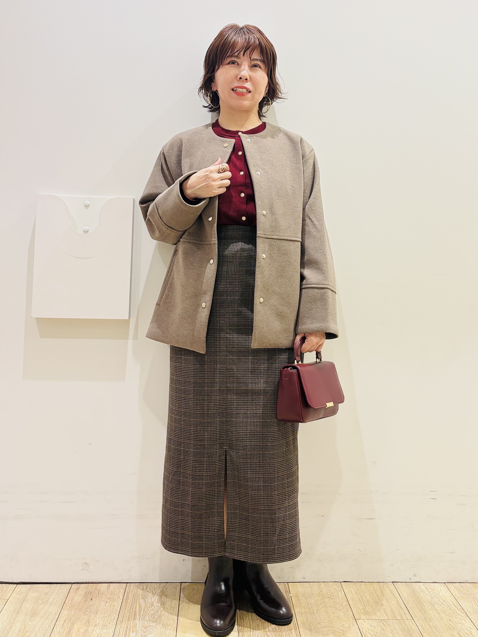 YUKOさんの「index｜ウールライク ノーカラーコート【洗濯機OK】」を使ったコーディネート