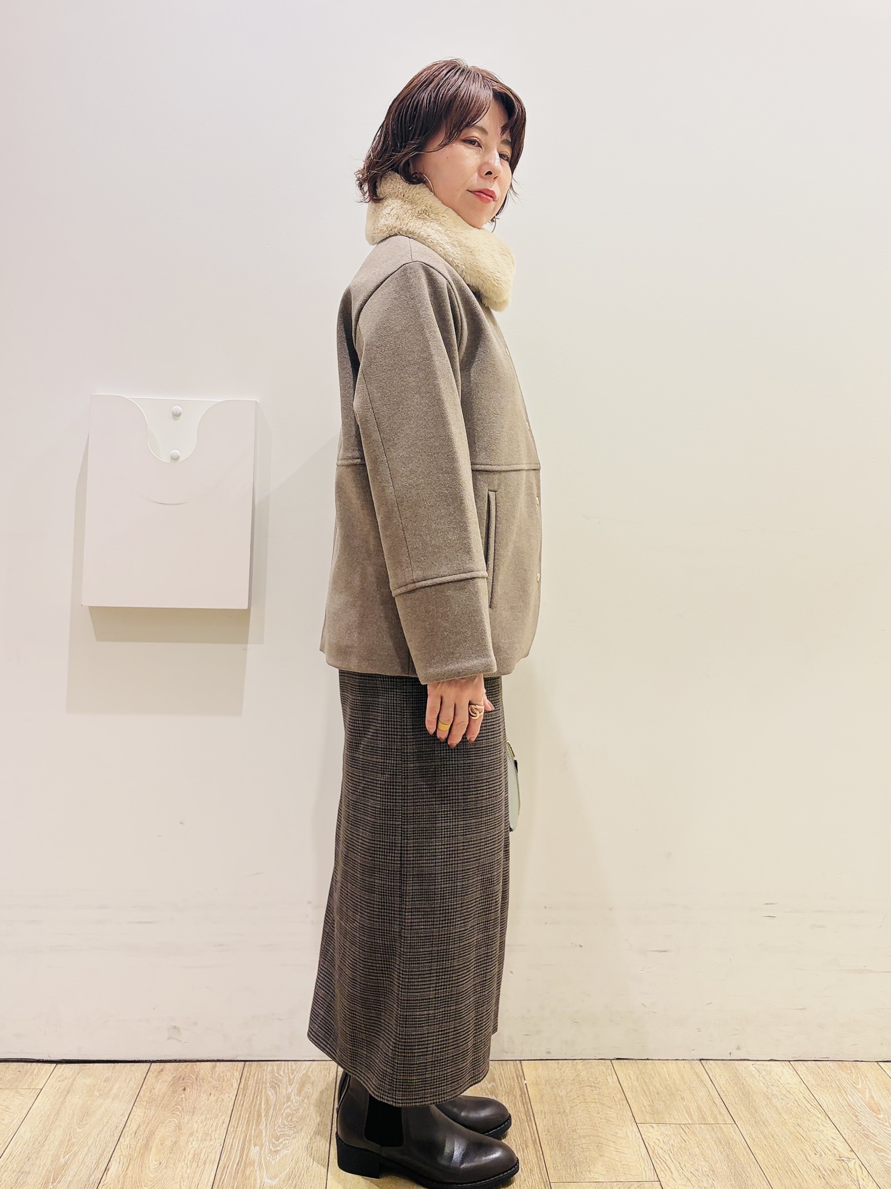 YUKOさんの「index｜ウールライク ノーカラーコート【洗濯機OK】」を使ったコーディネート