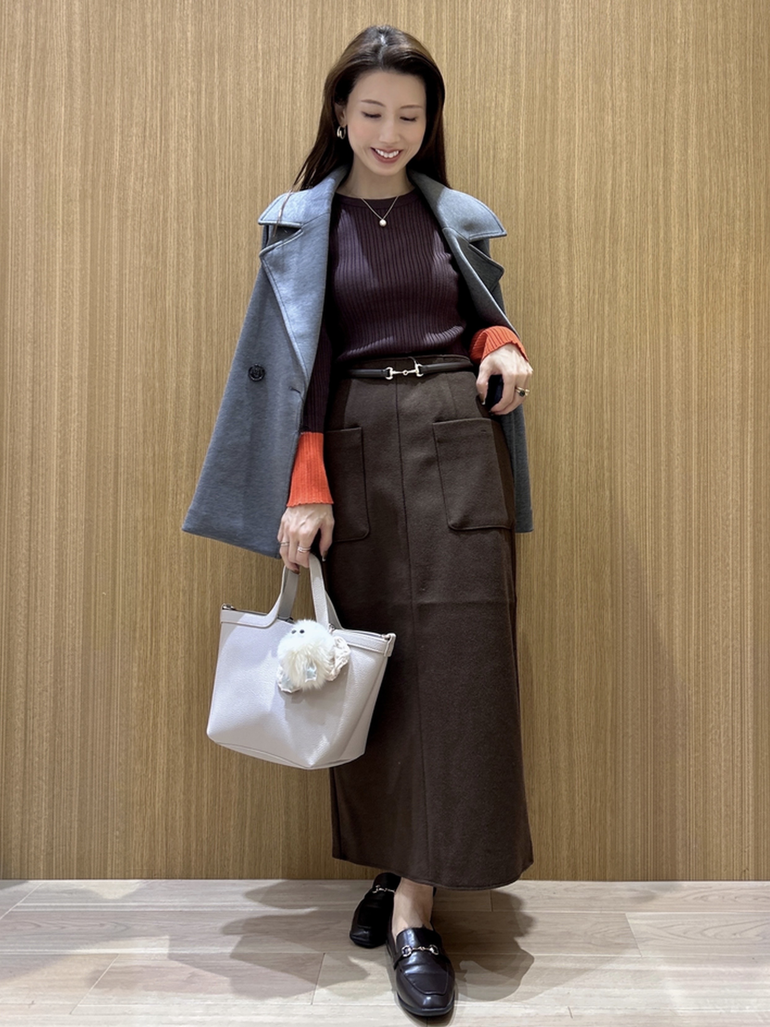 maiさんの「OPAQUE.CLIP｜配色スリーブランダムリブニット」を使ったコーディネート