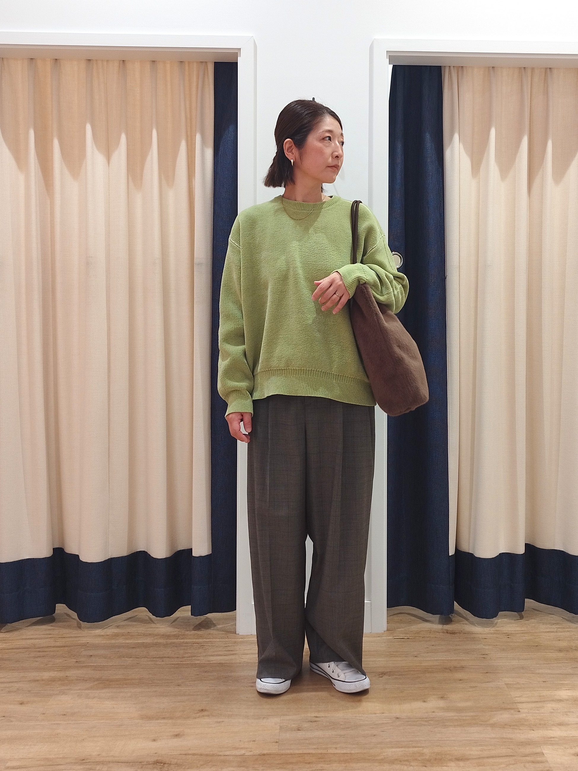 HIROさんの「Dessin｜【洗える】ラインリブ ミニモールニット プルオーバー」を使ったコーディネート