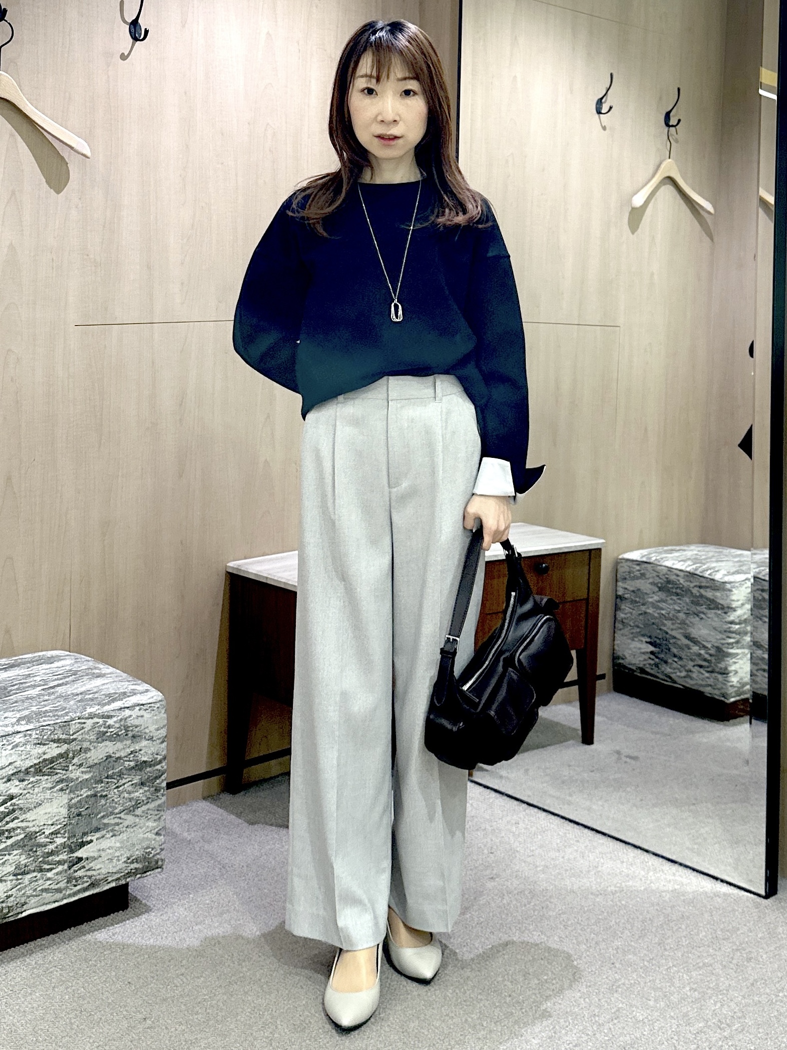Miwaさんの「UNTITLED｜【セットアップ可/スウェットライク】袖口シャツドッキングプルオーバー」を使ったコーディネート