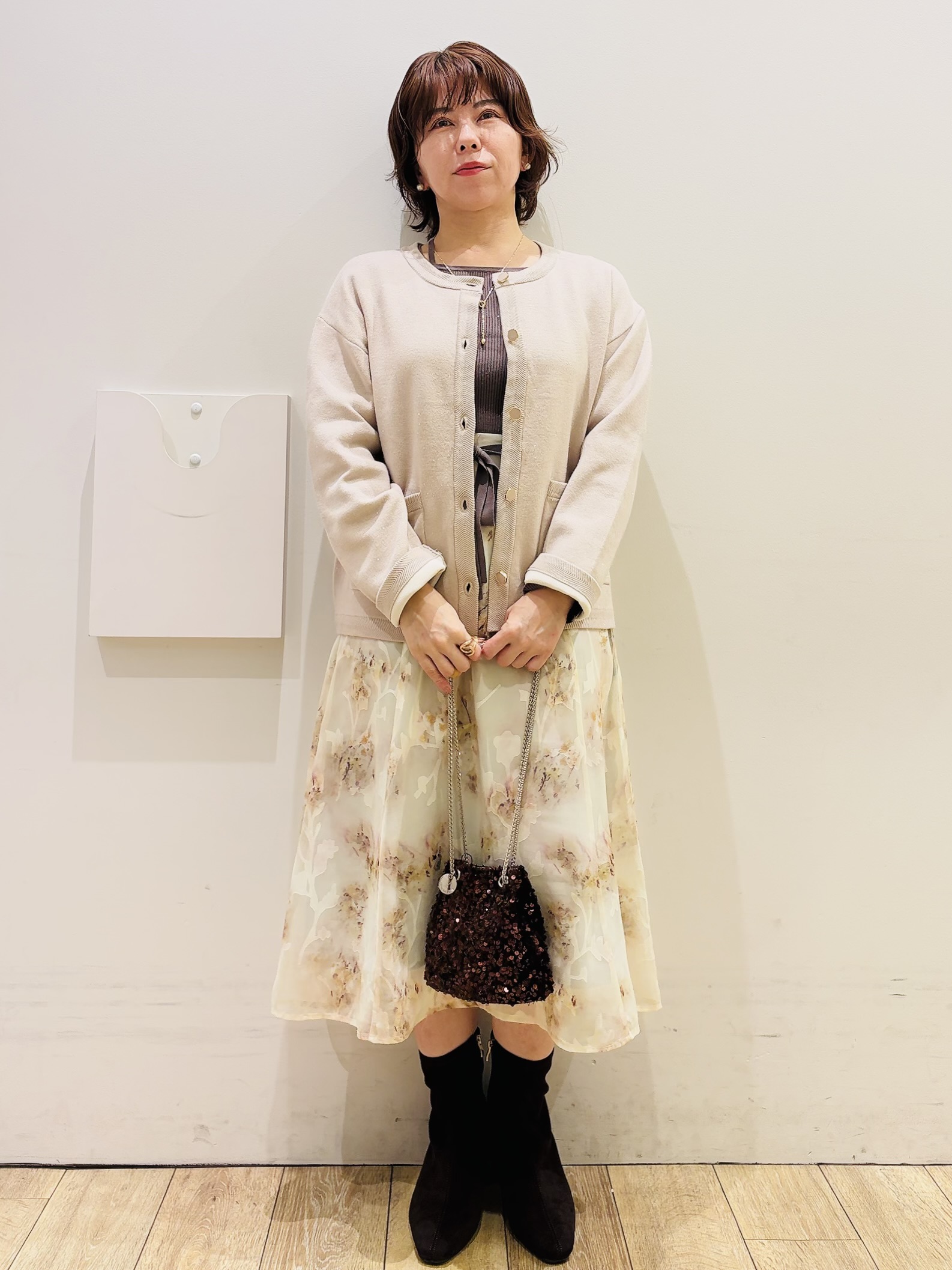 YUKOさんの「index｜【セットアップ可】ノーカラーミドルコーディガン《洗濯機OK》」を使ったコーディネート