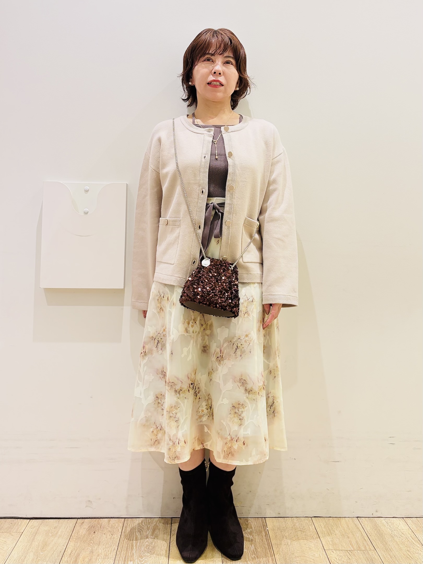 YUKOさんの「index｜【セットアップ可】ノーカラーミドルコーディガン《洗濯機OK》」を使ったコーディネート
