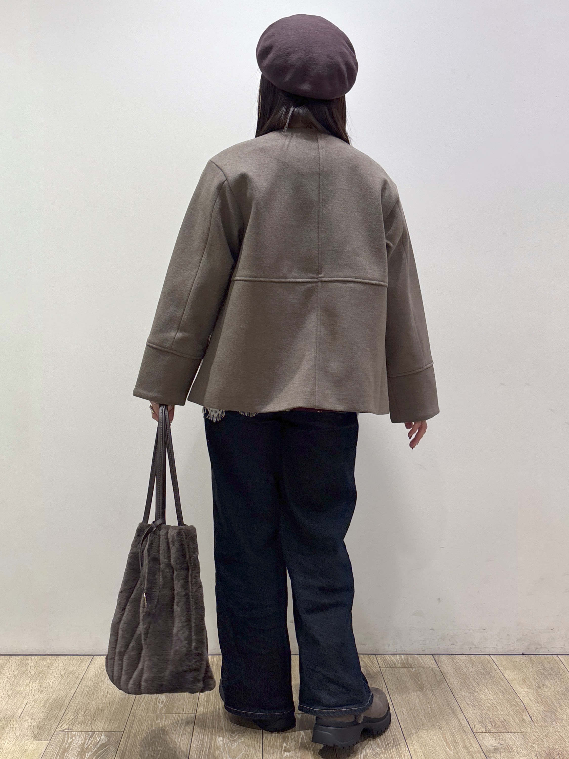 mameさんの「index｜ウールライク ノーカラーコート【洗濯機OK】」を使ったコーディネート