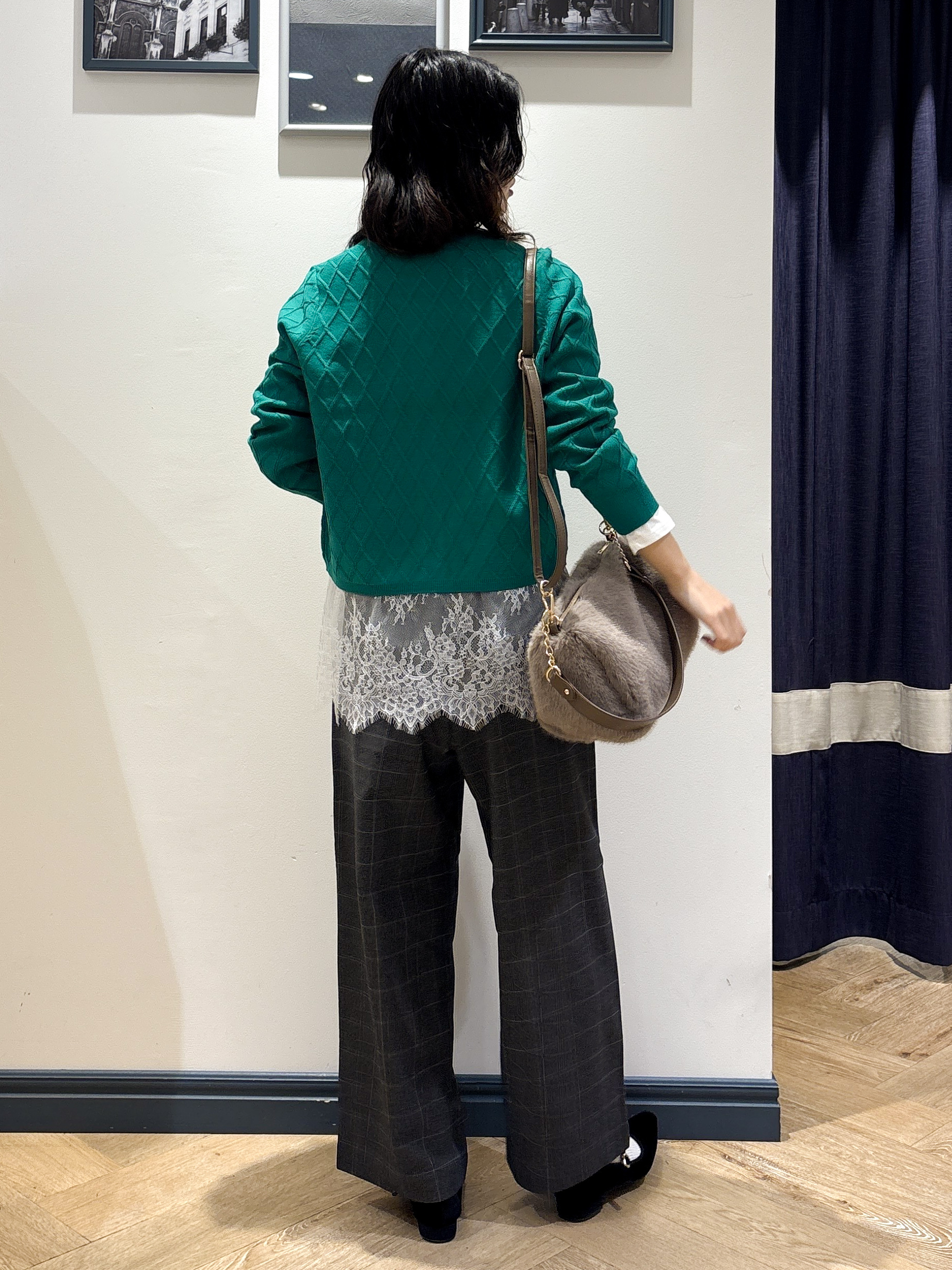 ayakaさんの「grove｜【毛玉軽減】大人上品なダイヤ柄ニットカーディガン」を使ったコーディネート