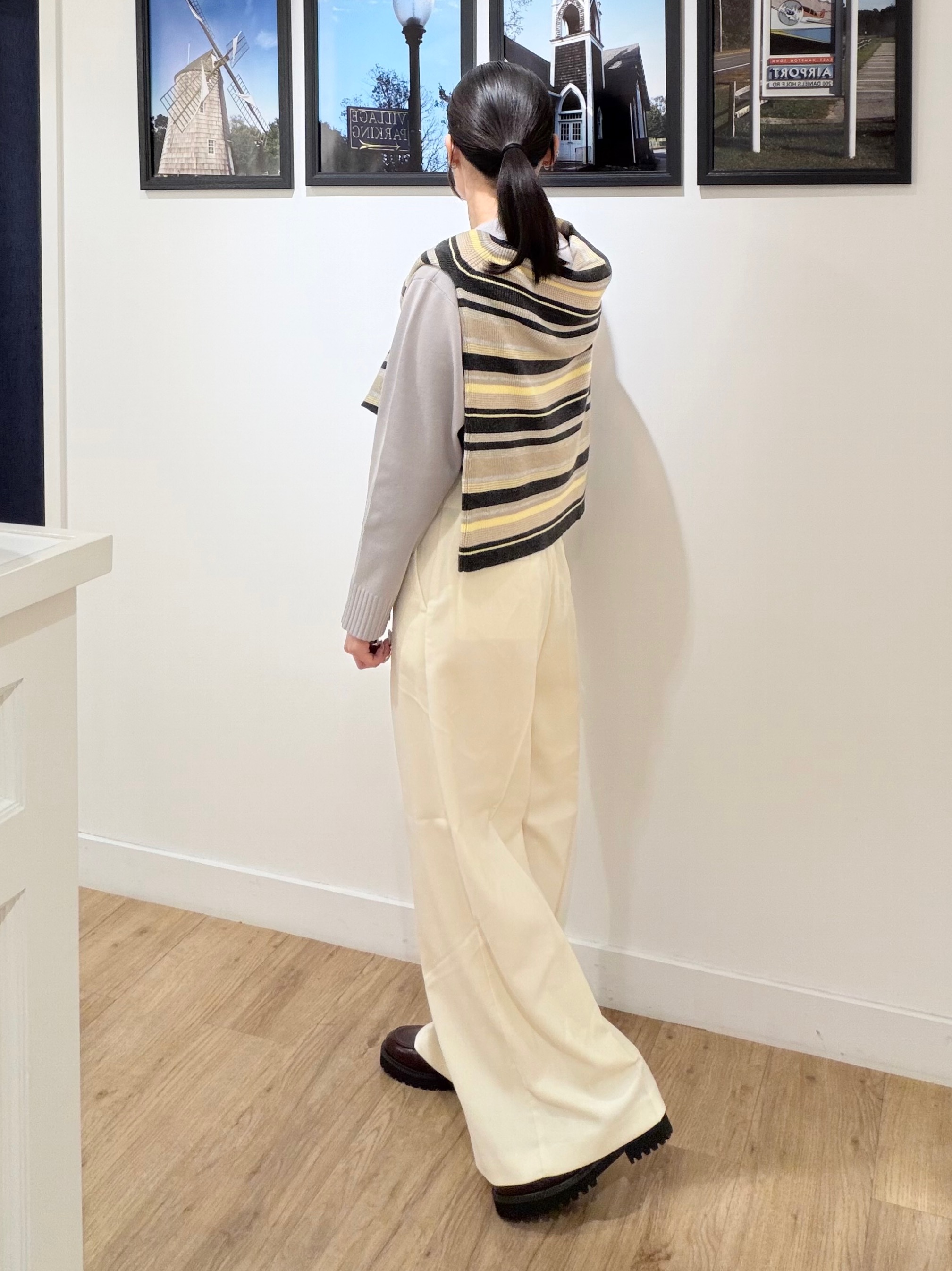 秦美里さんの「Dessin｜【洗濯機OK】マルチボーダーニット」を使ったコーディネート