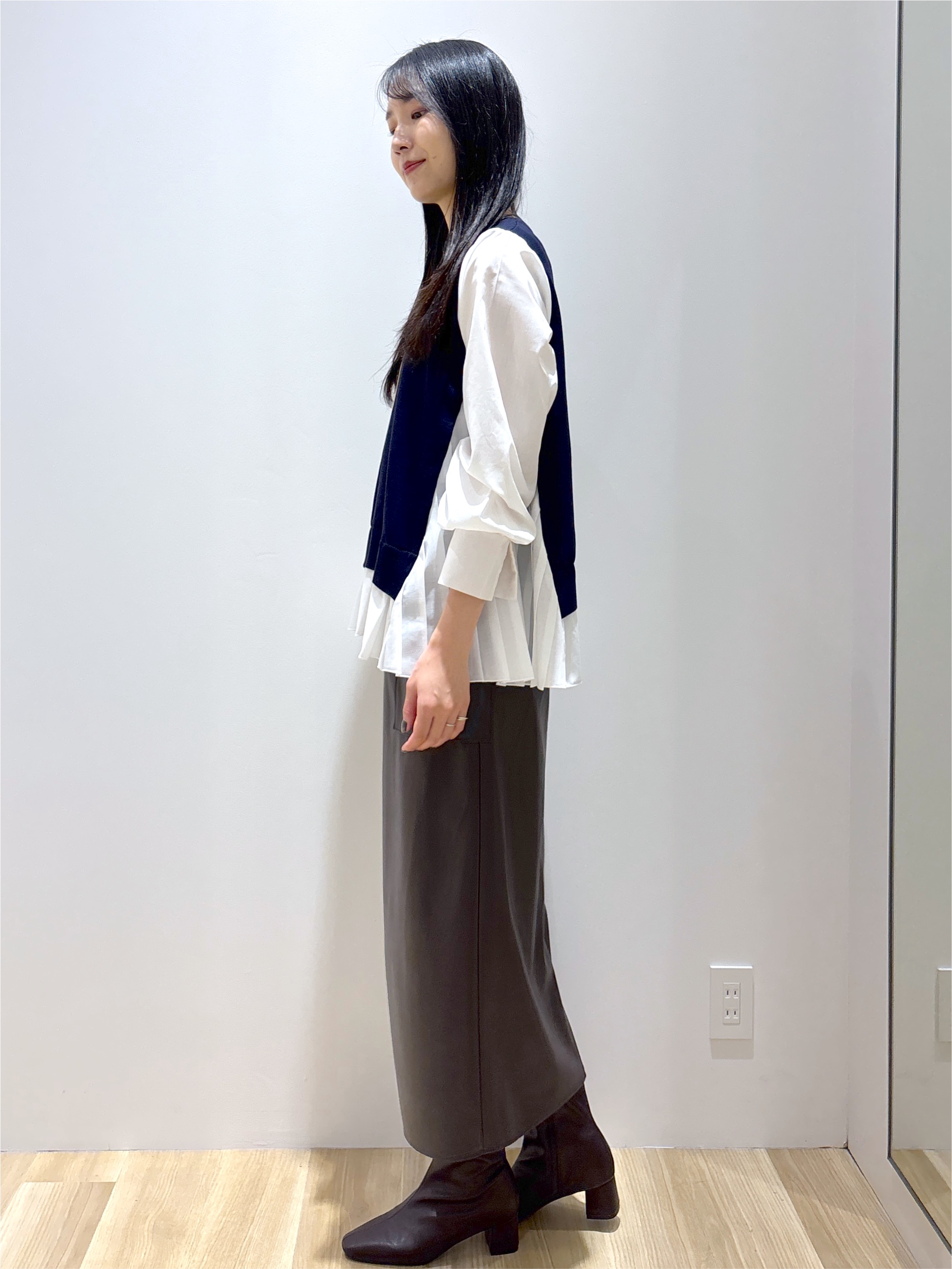 sachikoさんの「OPAQUE.CLIP｜プリーツデザインドッキングニット【洗濯機OK】」を使ったコーディネート