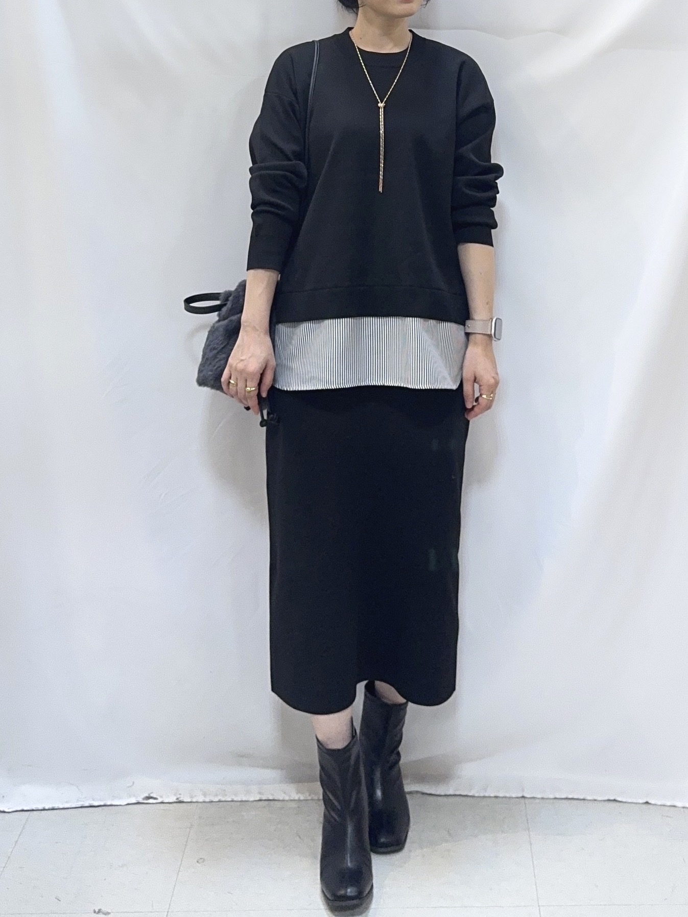 𝐇𝐢𝐫𝐨𝐦𝐢さんの「SHOO･LA･RUE｜【S-LL】着るだけできまる シャツレイヤード風 スポンディッシュニット」を使ったコーディネート