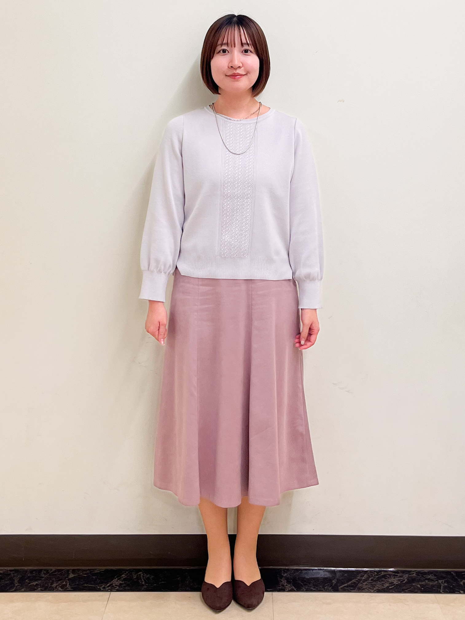 mikikoさんの「Reflect｜【マシンウォッシュ】レース風編み柄ニット」を使ったコーディネート