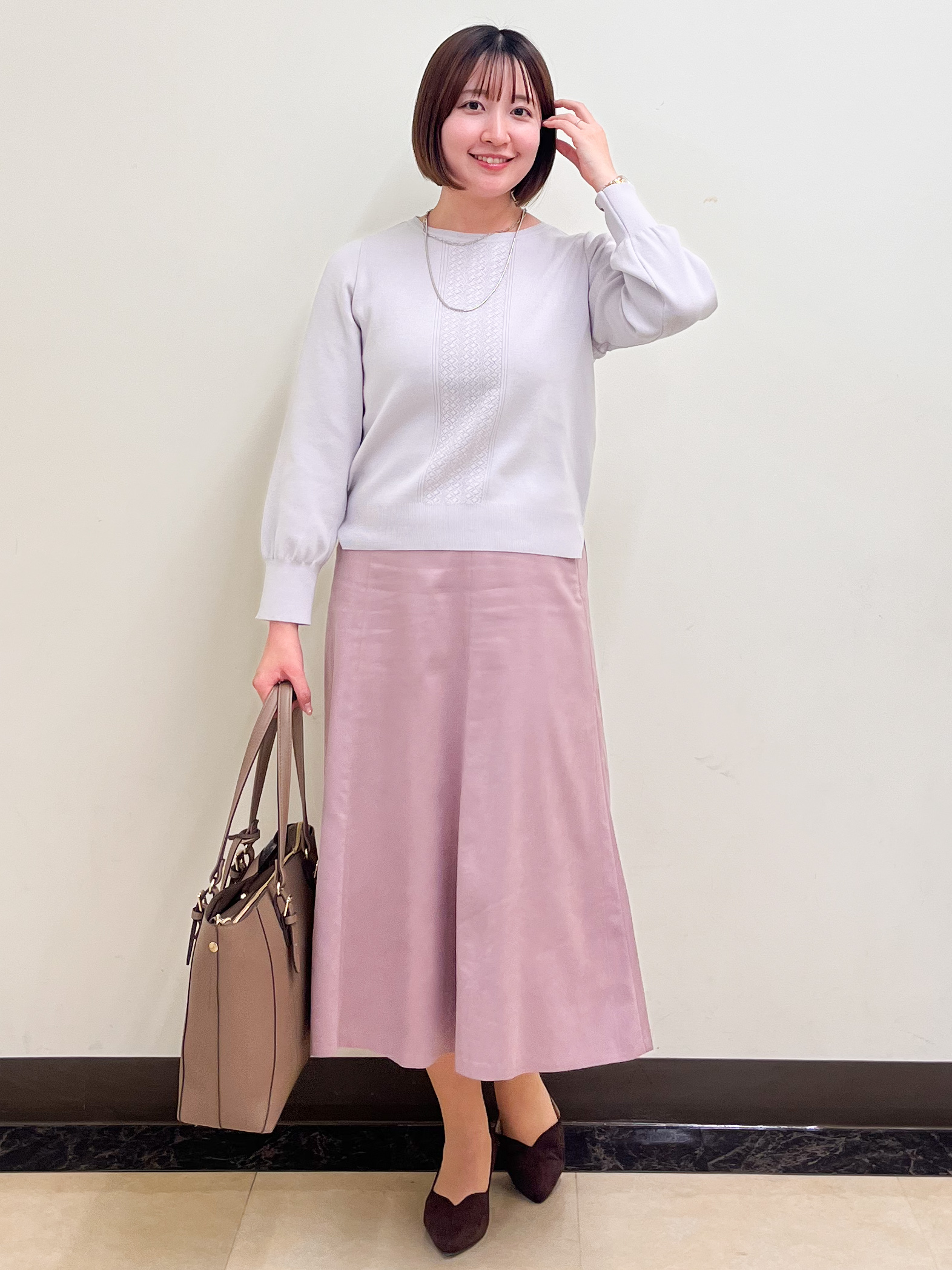 mikikoさんの「Reflect｜【マシンウォッシュ】レース風編み柄ニット」を使ったコーディネート
