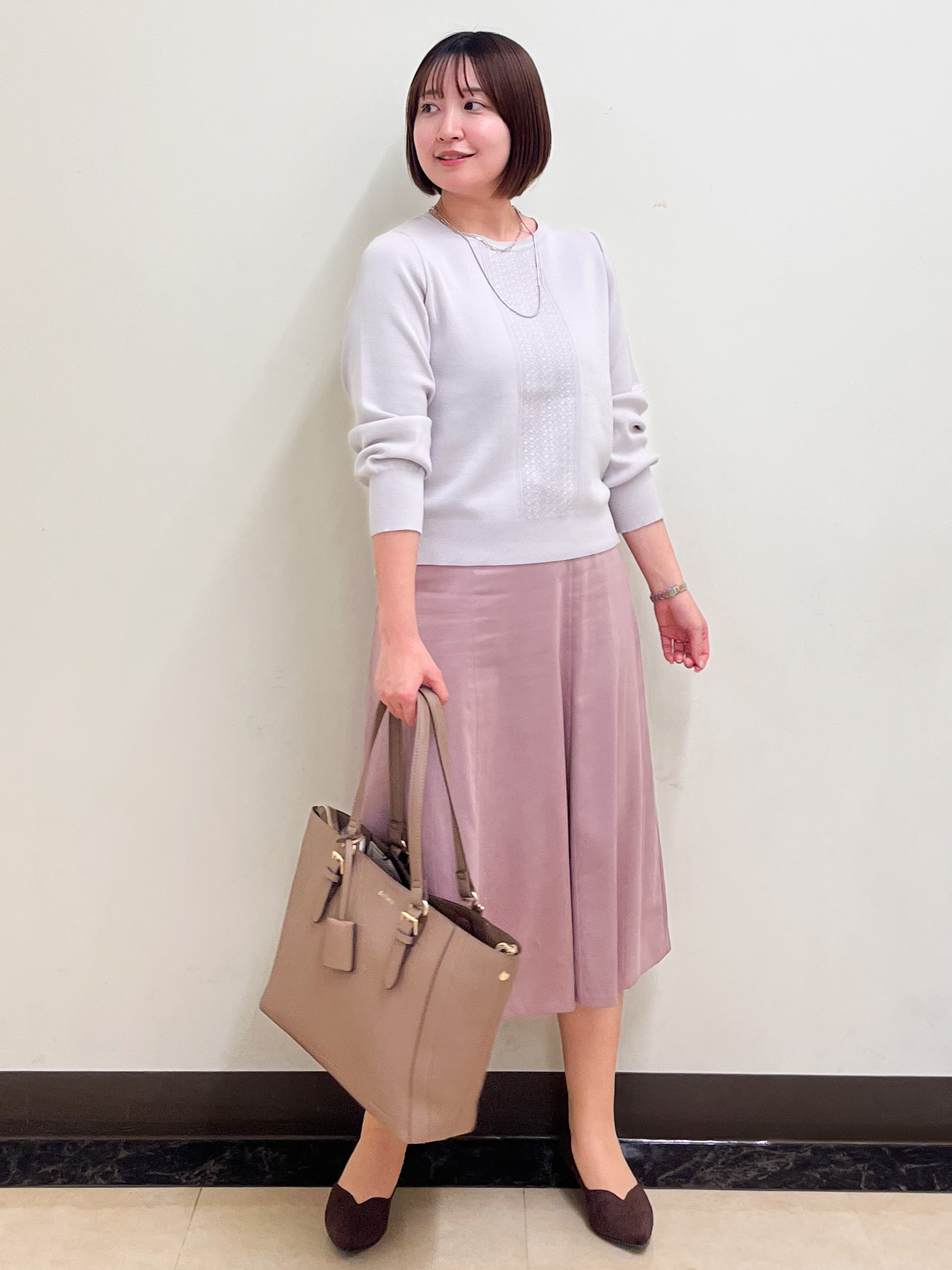mikikoさんの「Reflect｜【マシンウォッシュ】レース風編み柄ニット」を使ったコーディネート