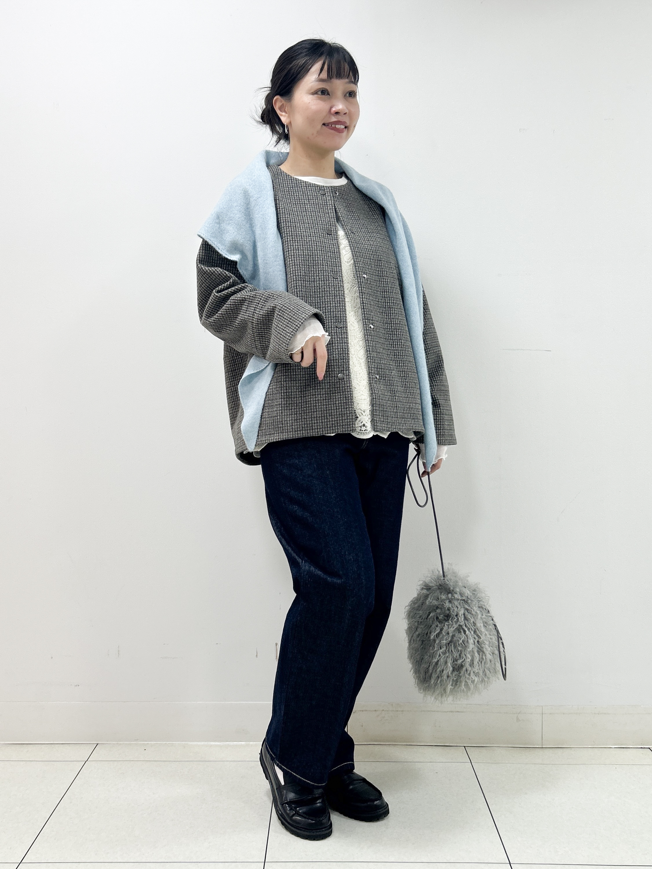 Kaiさんの「Dessin｜【定番アイテム/前年好評】ハウンドトゥースニットメルトン ノーカラージャケット」を使ったコーディネート