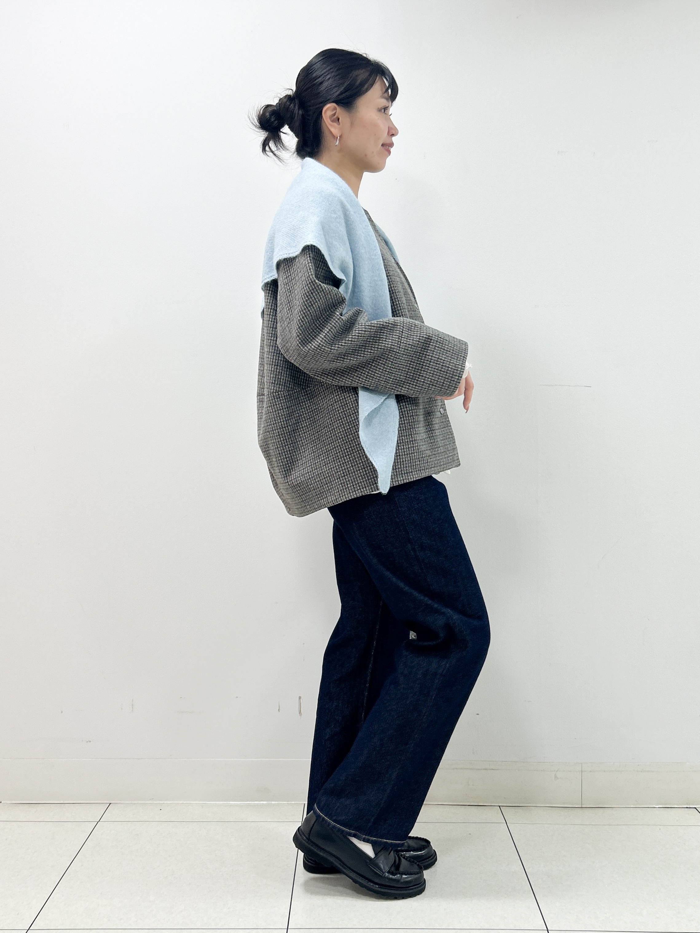 Kaiさんの「Dessin｜【定番アイテム/前年好評】ハウンドトゥースニットメルトン ノーカラージャケット」を使ったコーディネート