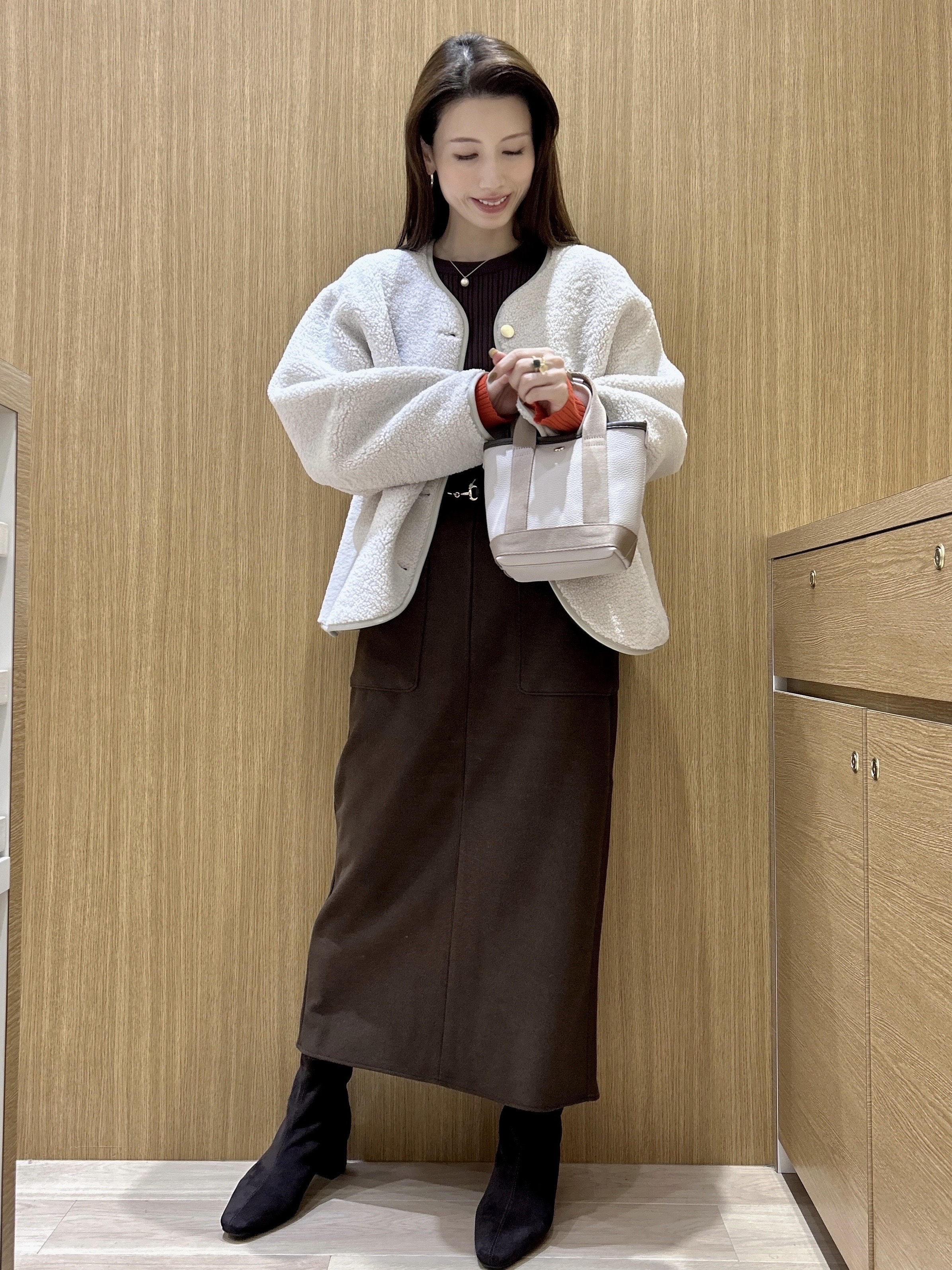 maiさんの「OPAQUE.CLIP｜《リバーシブル》ボア&times;フリースアウター」を使ったコーディネート
