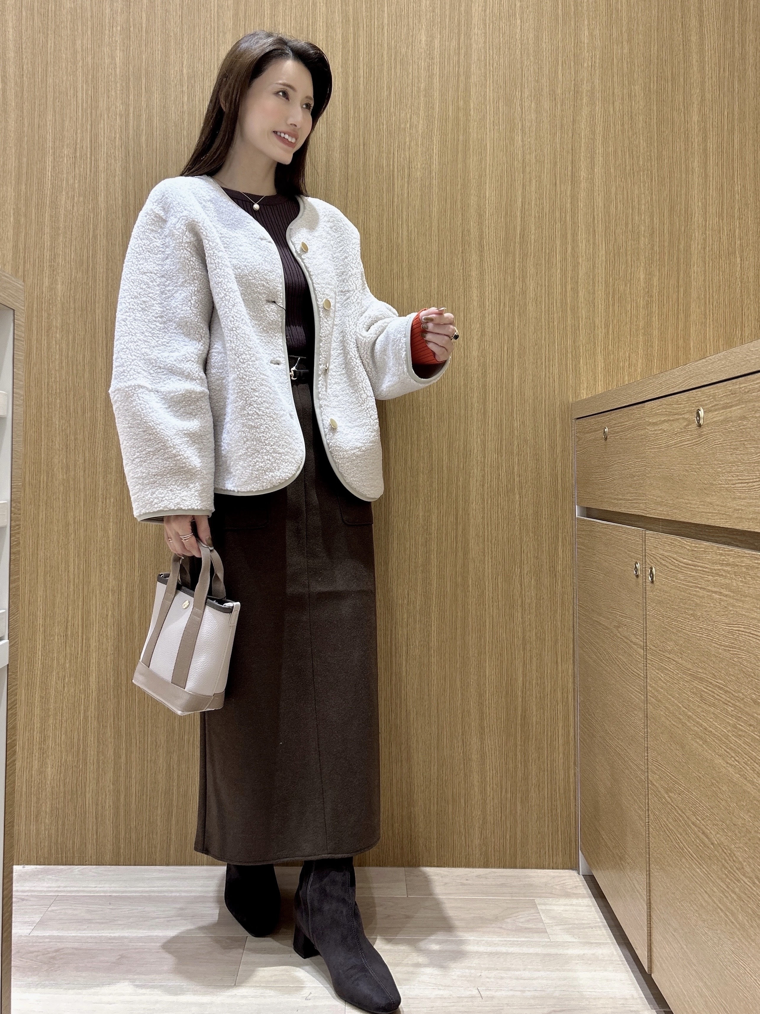 maiさんの「OPAQUE.CLIP｜《リバーシブル》ボア&times;フリースアウター」を使ったコーディネート