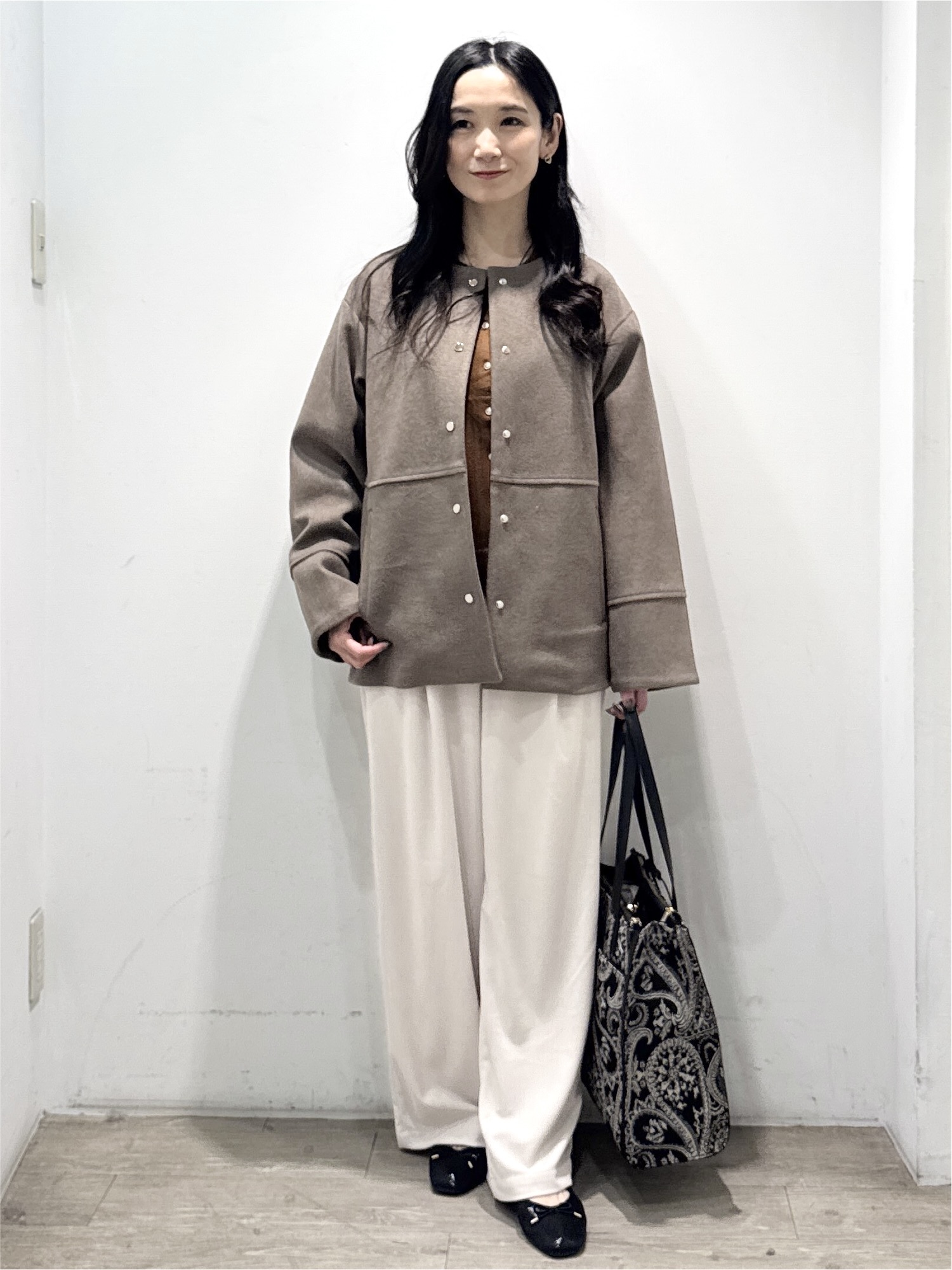 yuicciさんの「OPAQUE.CLIP｜ウールライク ノーカラーコート【洗濯機OK】」を使ったコーディネート