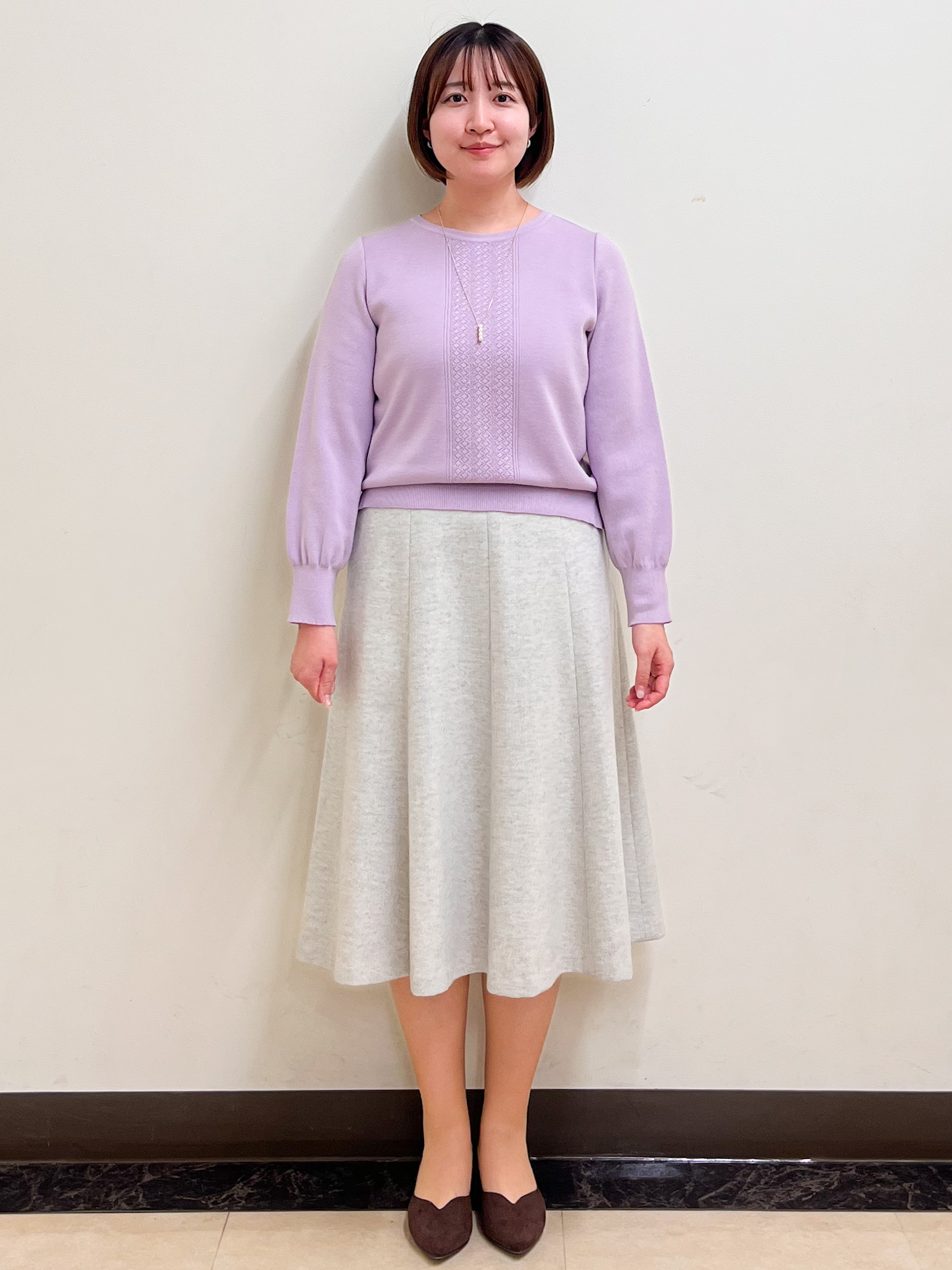 mikikoさんの「Reflect｜【マシンウォッシュ】レース風編み柄ニット」を使ったコーディネート