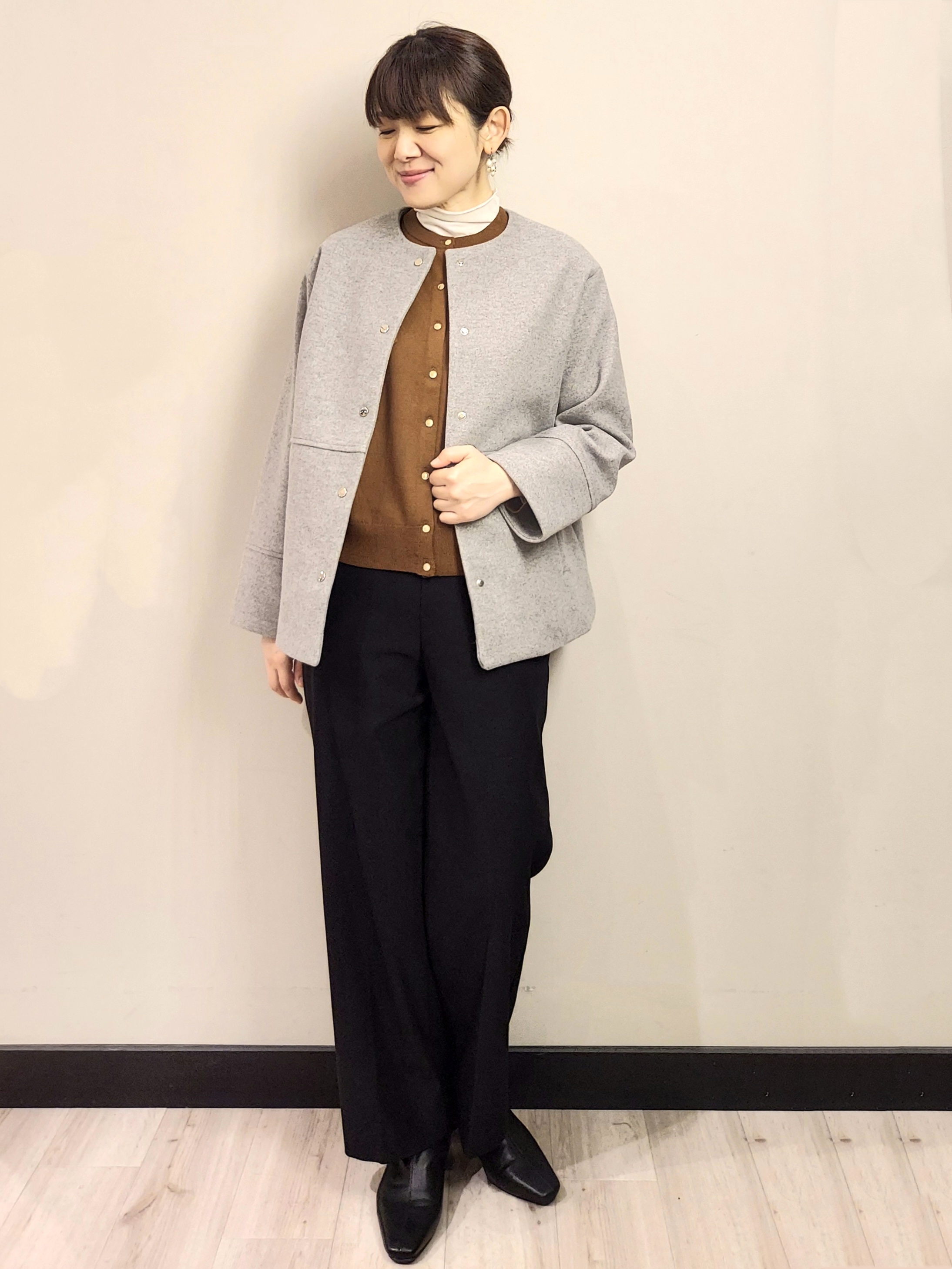 MAKIさんの「index｜ウールライク ノーカラーコート【洗濯機OK】」を使ったコーディネート